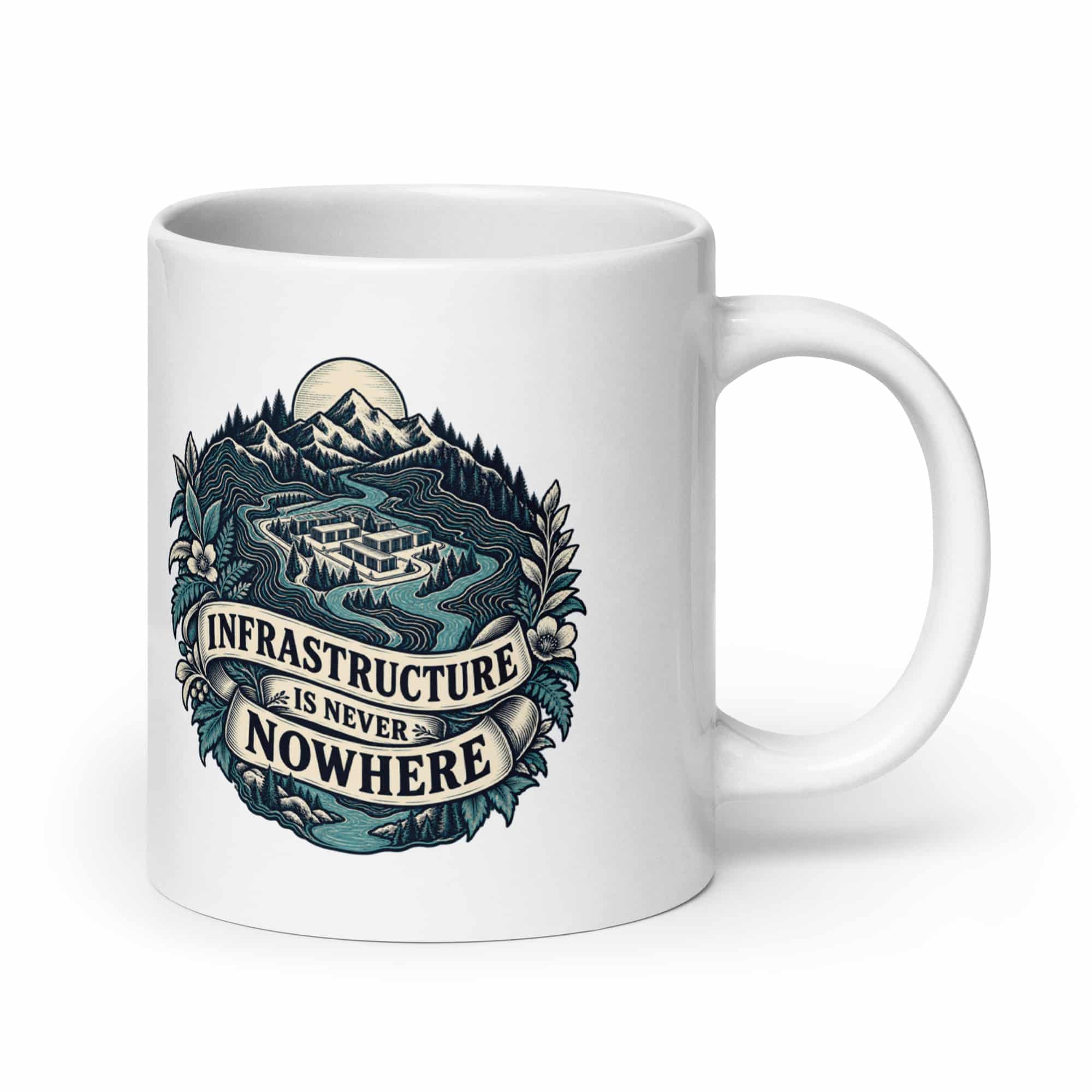 White Ceramic Coffee Mug: Infrastructure is never nowhere