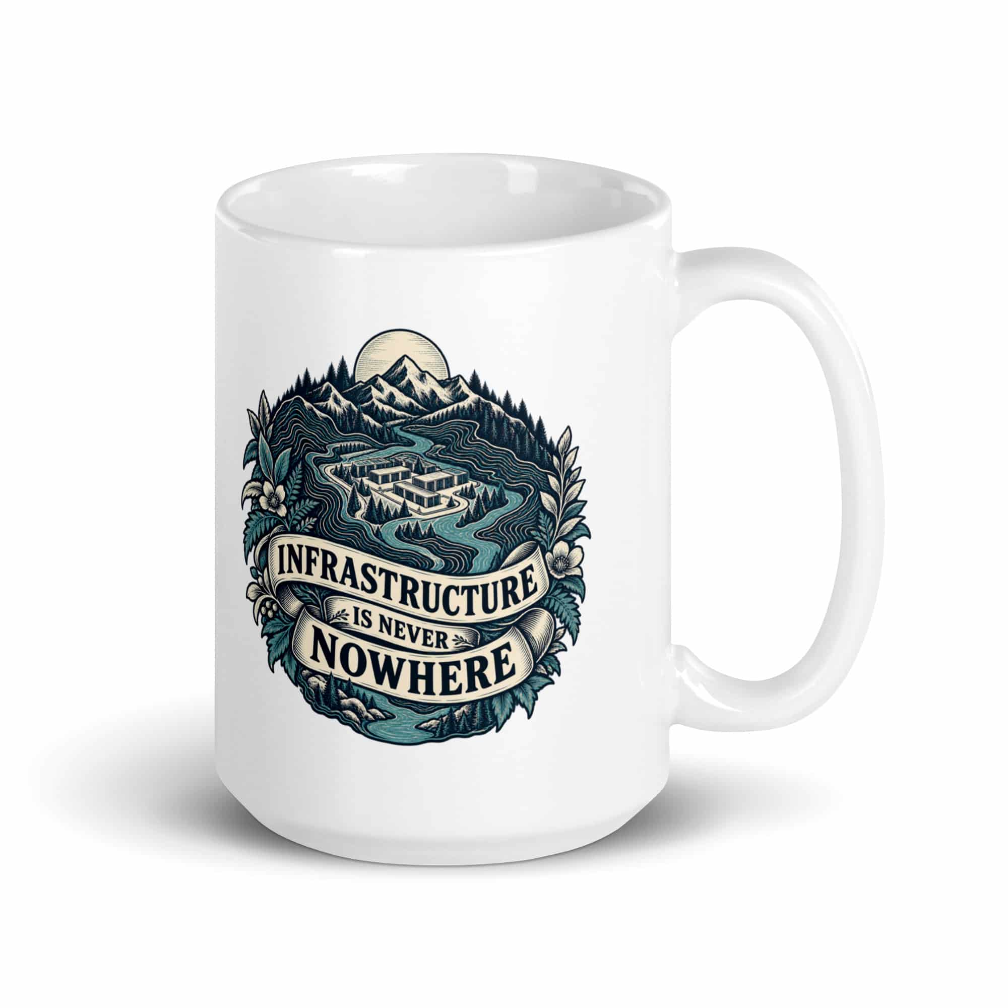 White Ceramic Coffee Mug: Infrastructure is never nowhere