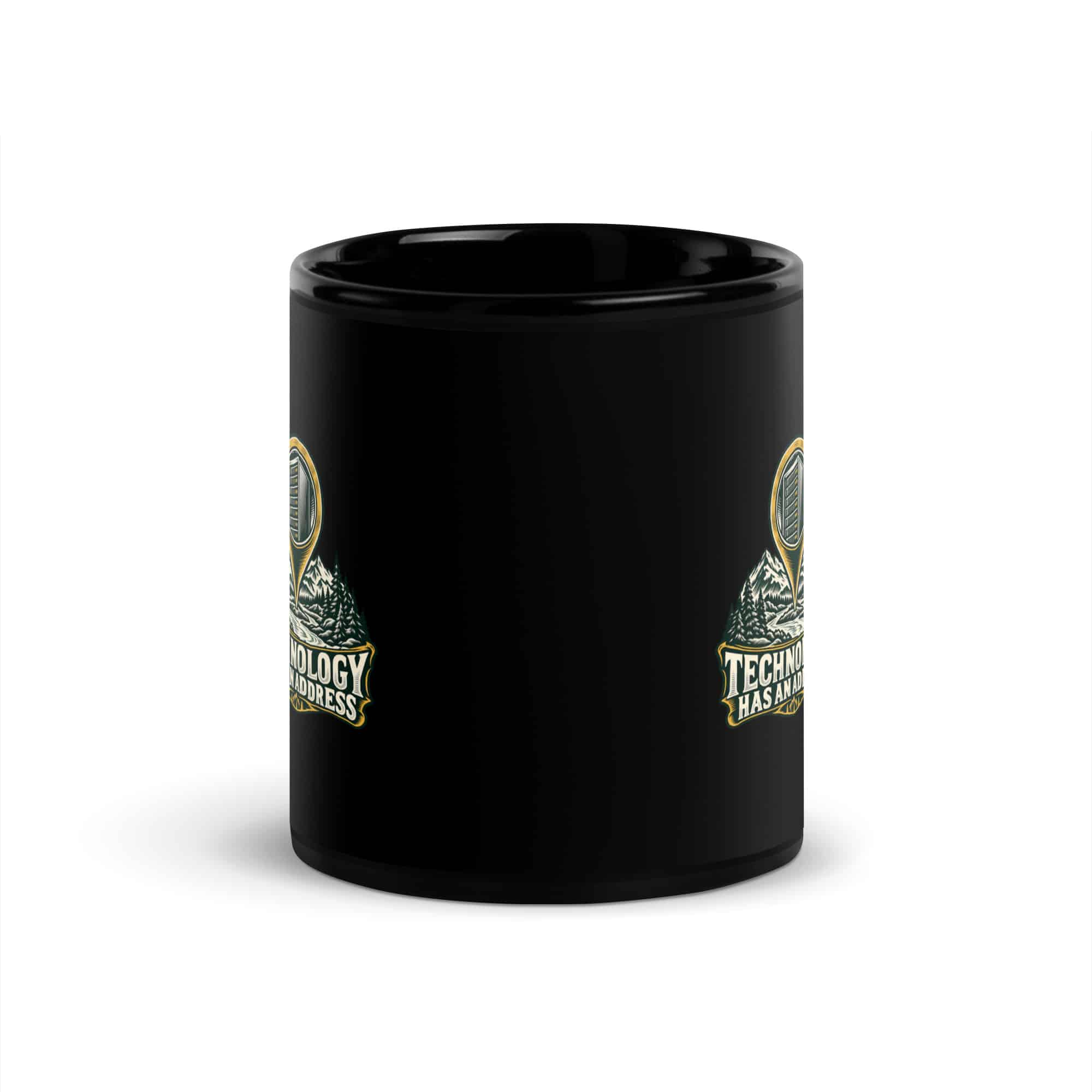 Black Glossy Coffee Mug: Technology has an address