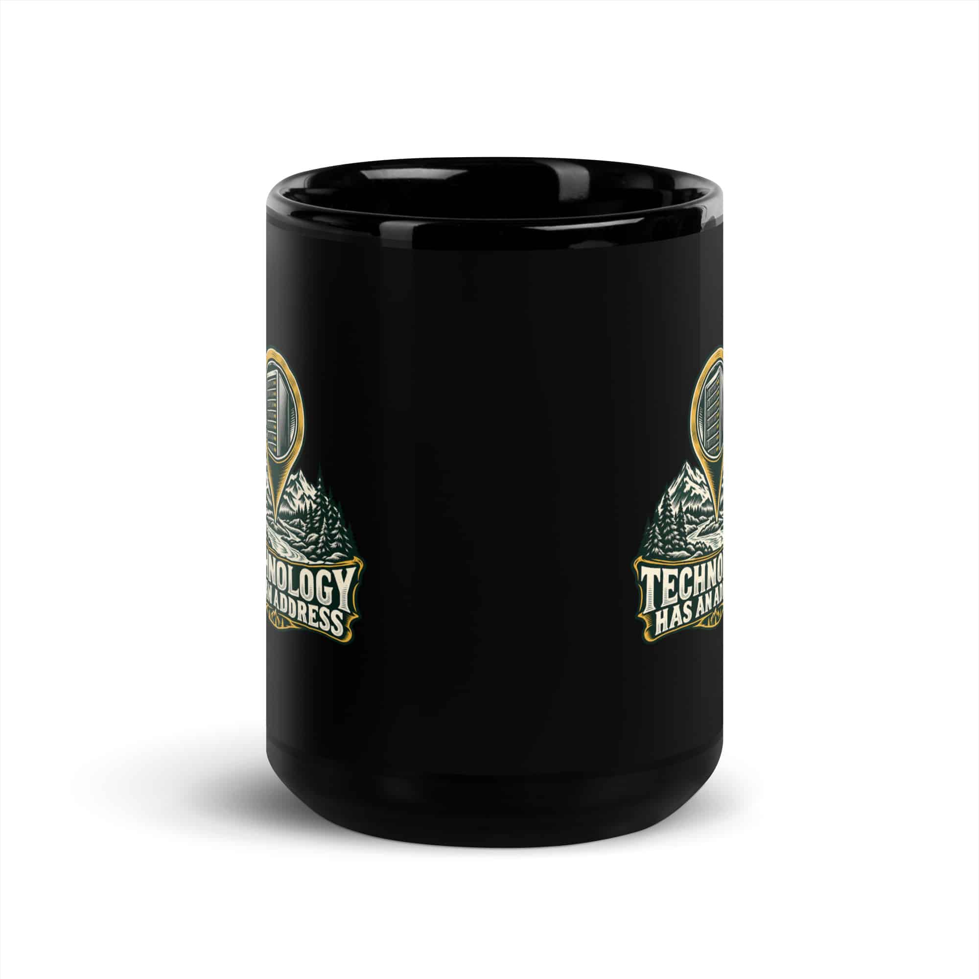 Black Glossy Coffee Mug: Technology has an address