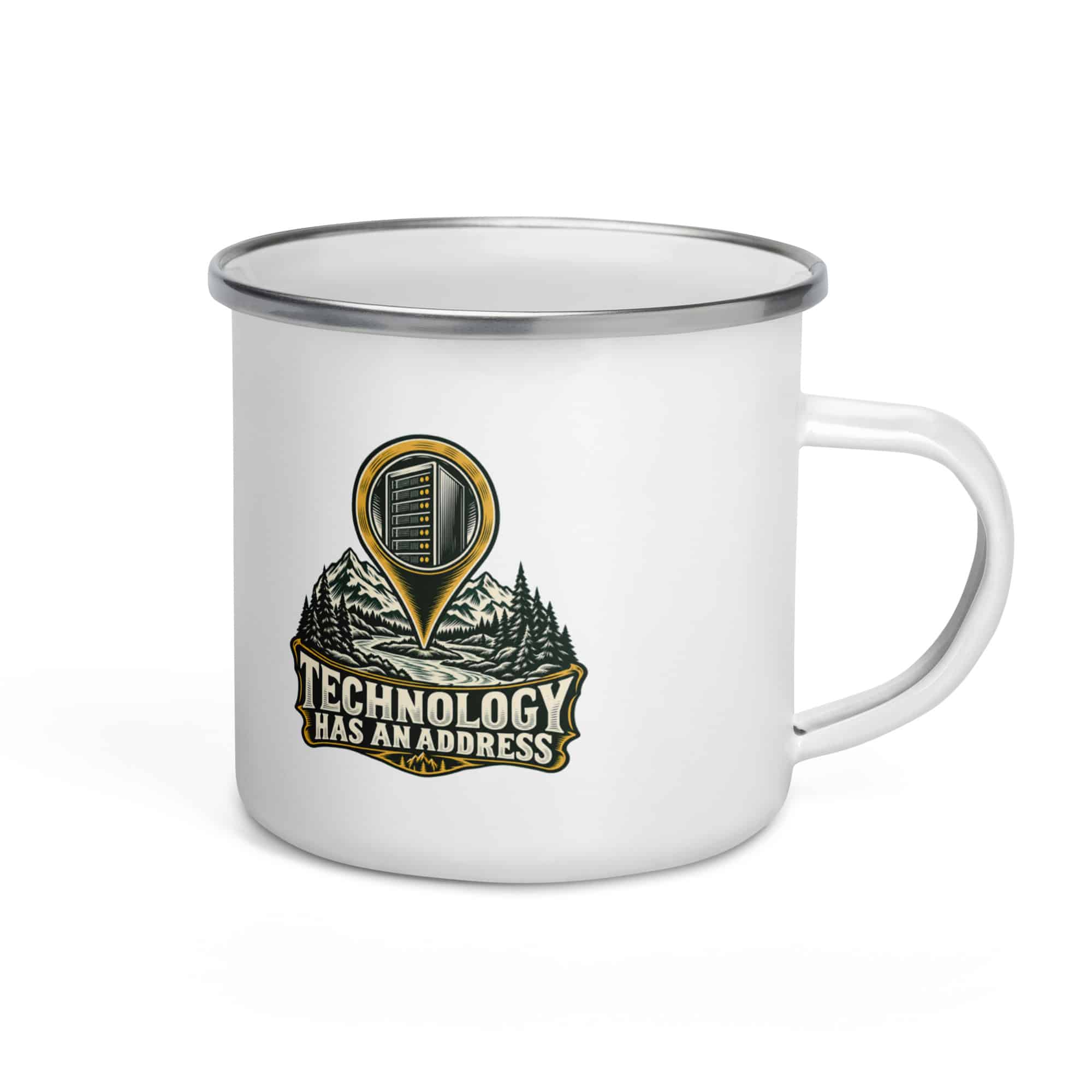 Enamel Camp Mug: Technology has an address