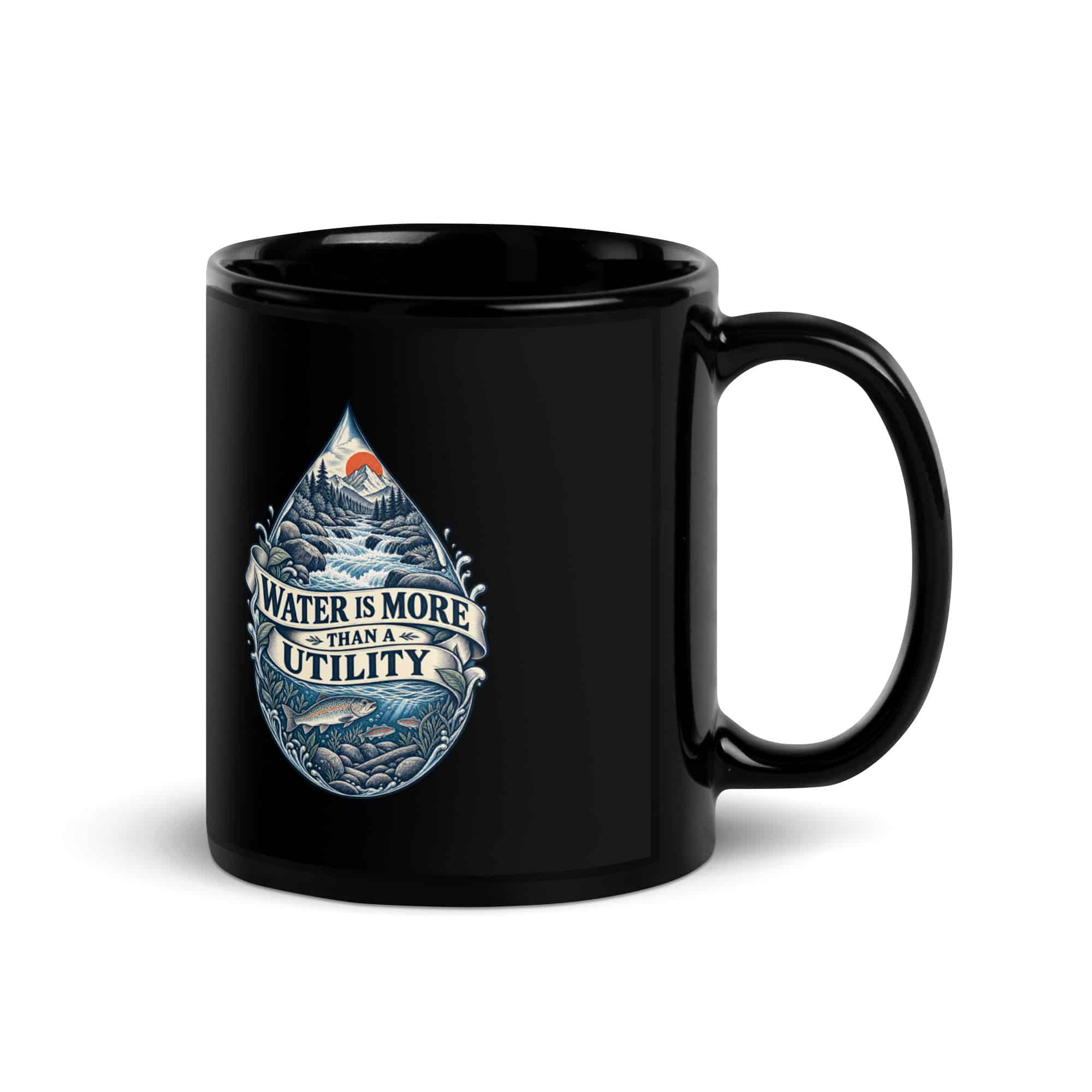 Black Glossy Coffee Mug: Water is more than a utility