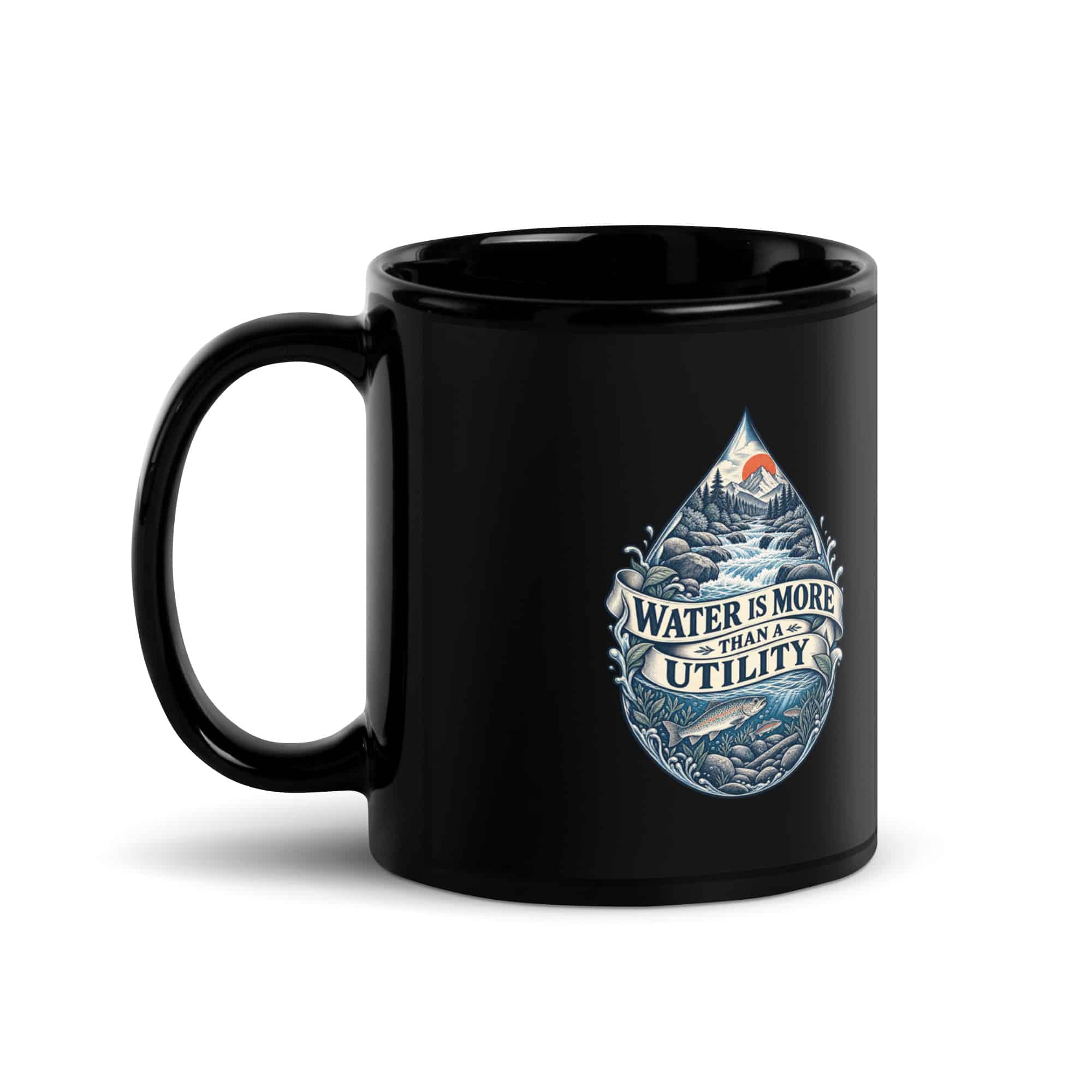 Black Glossy Coffee Mug: Water is more than a utility