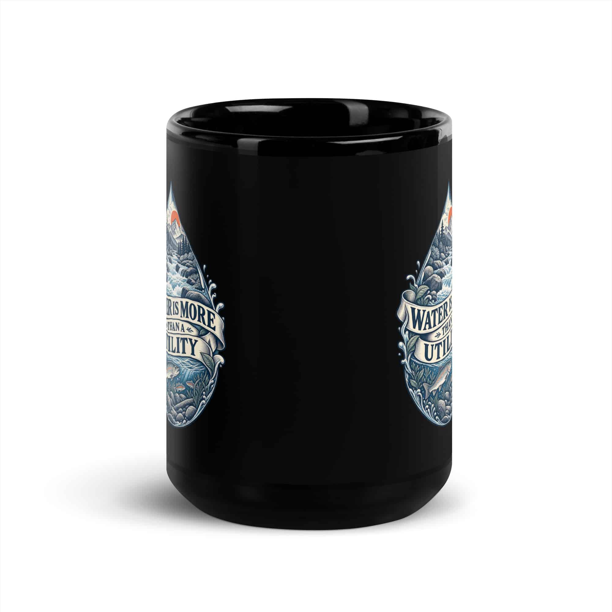 Black Glossy Coffee Mug: Water is more than a utility
