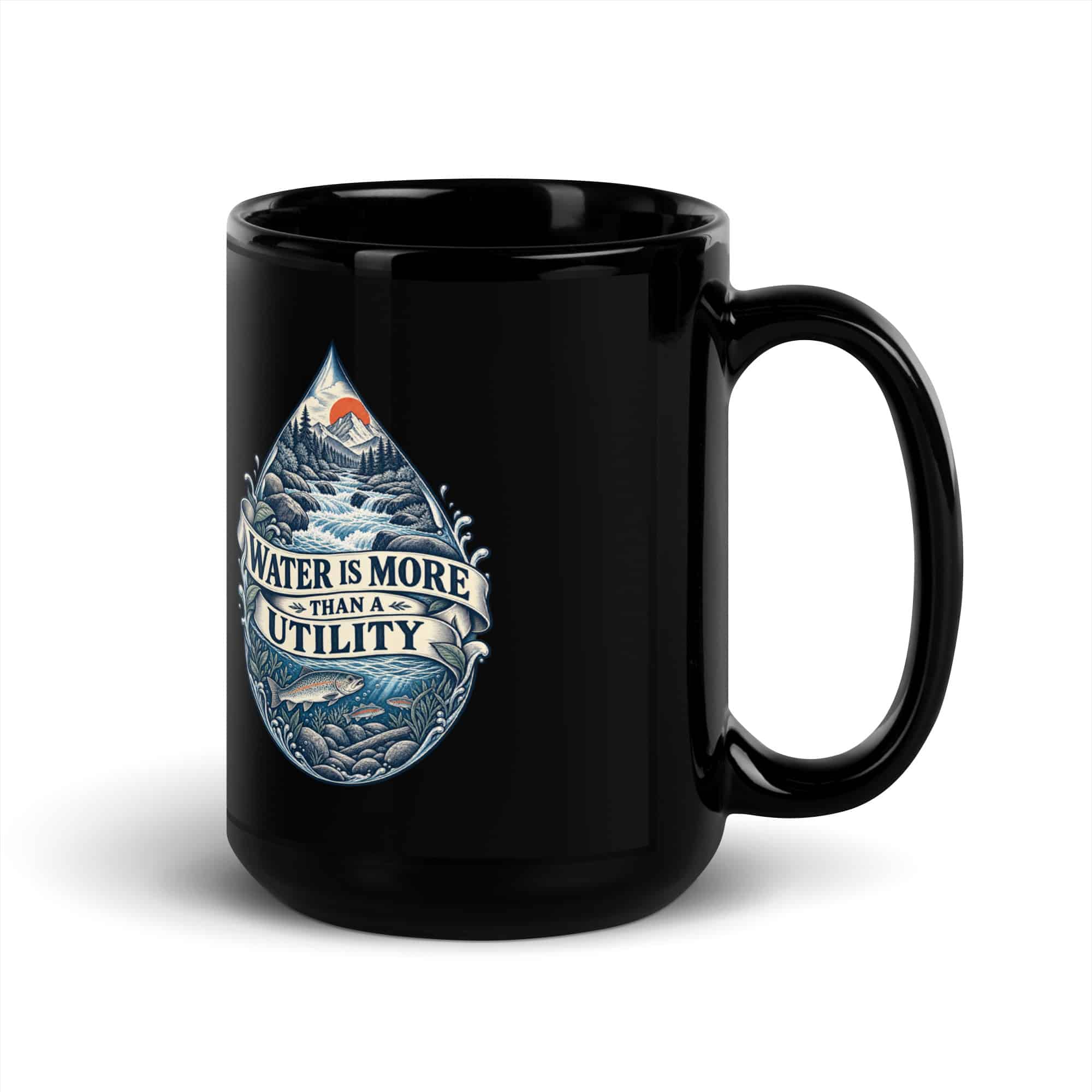Black Glossy Coffee Mug: Water is more than a utility