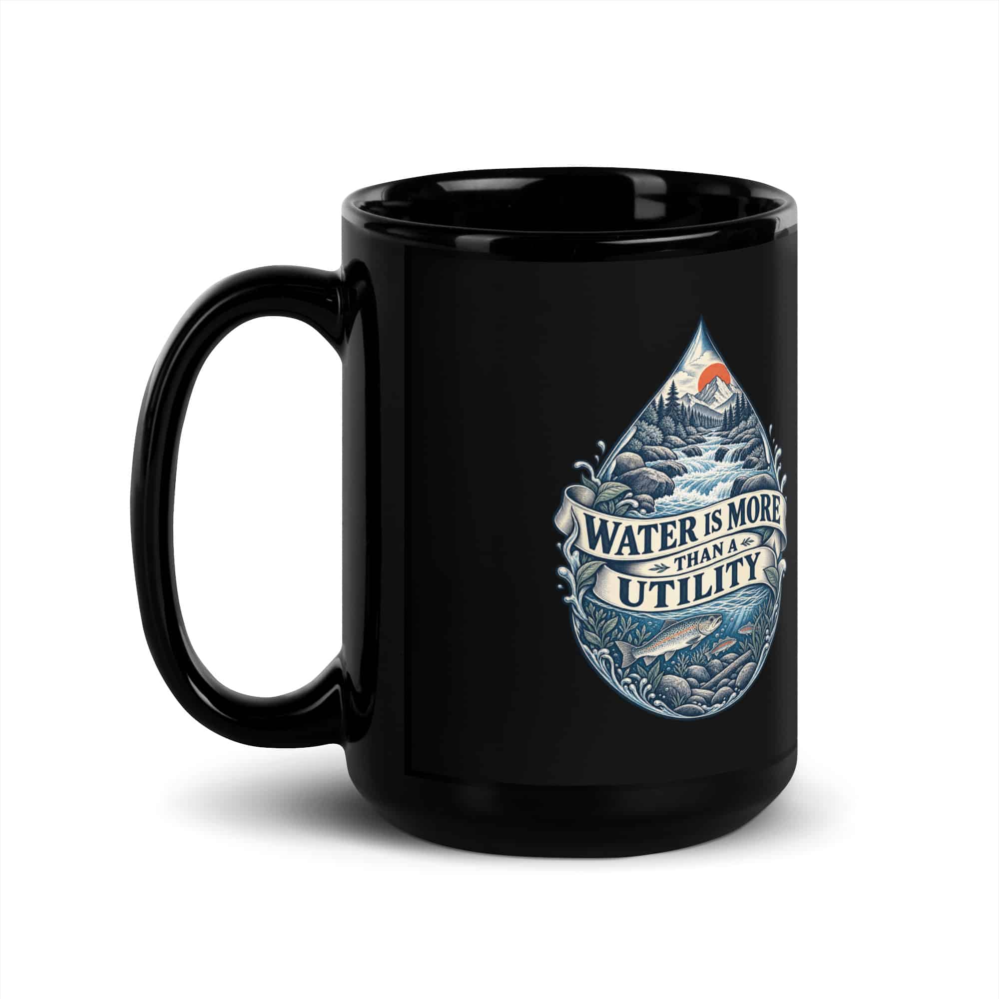 Black Glossy Coffee Mug: Water is more than a utility