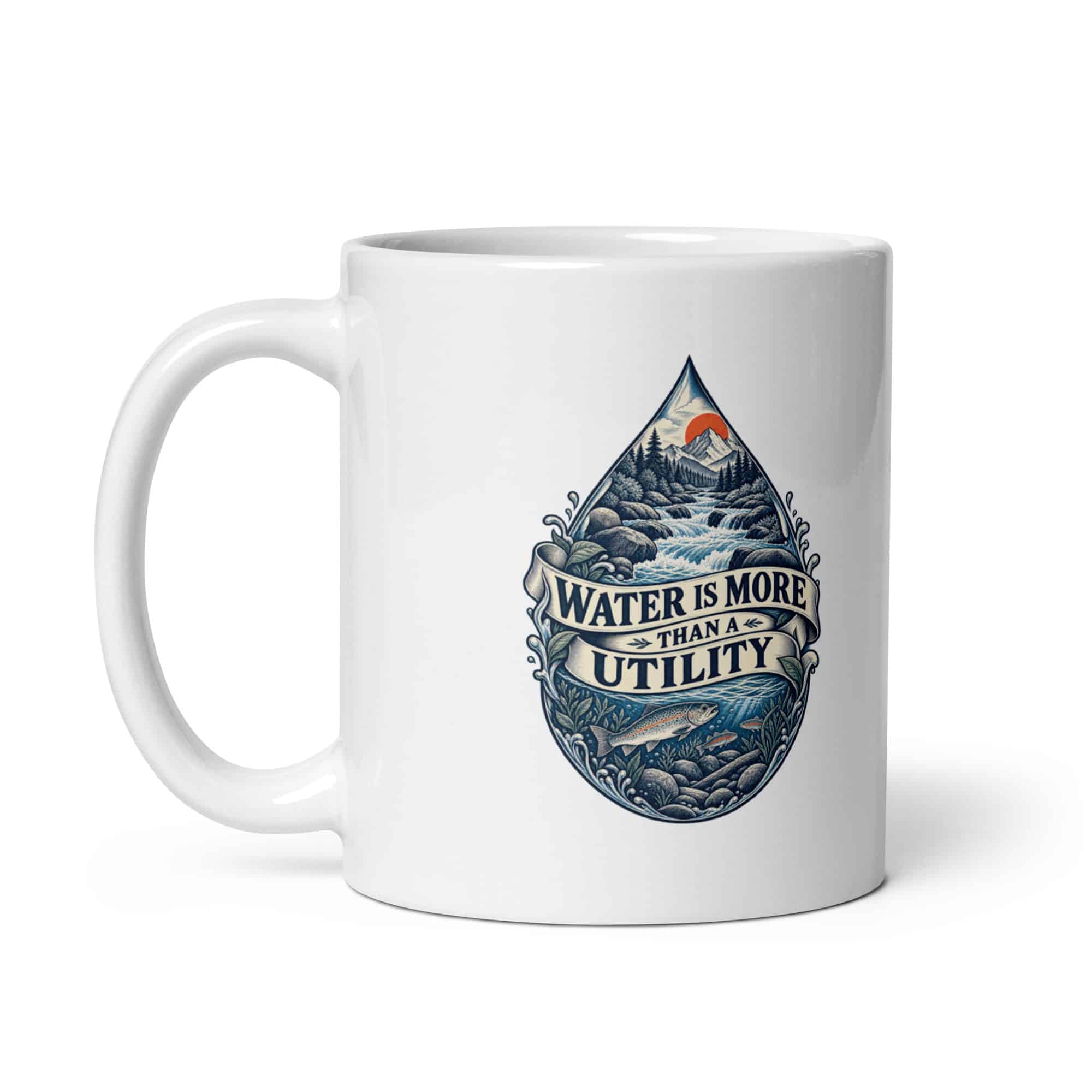 White Ceramic Coffee Mug: Water is more than a utility