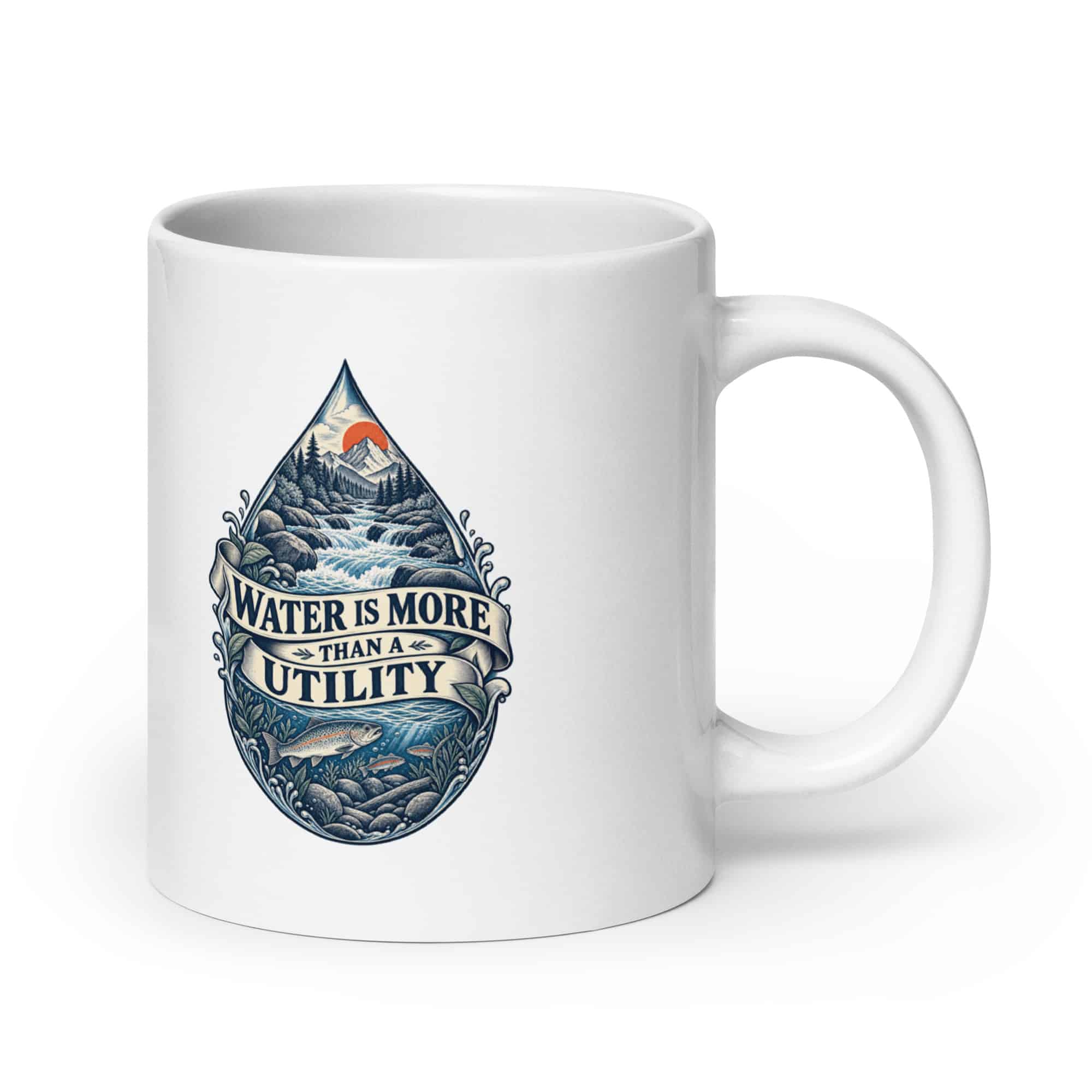 White Ceramic Coffee Mug: Water is more than a utility