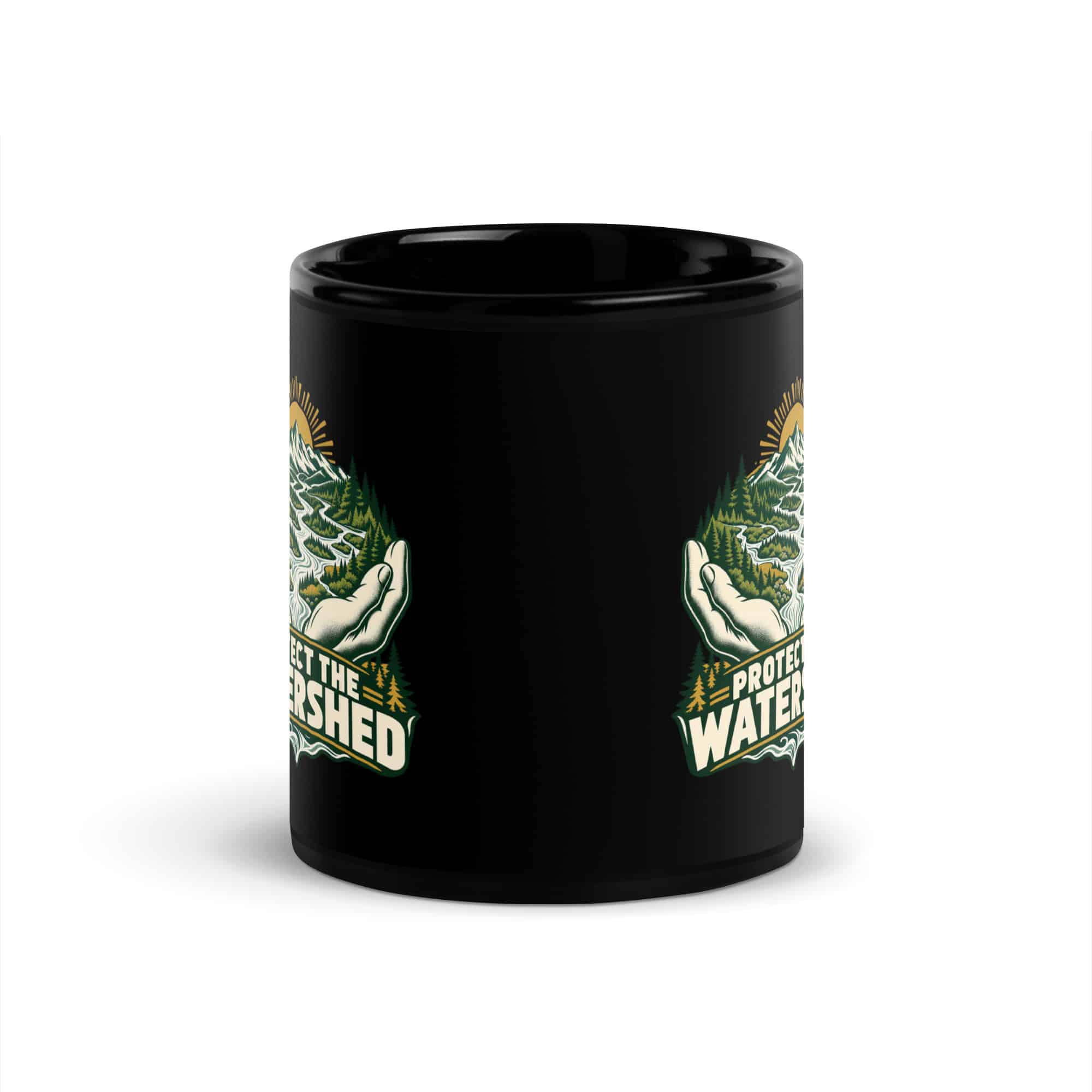 Black Glossy Coffee Mug: Protect the watershed