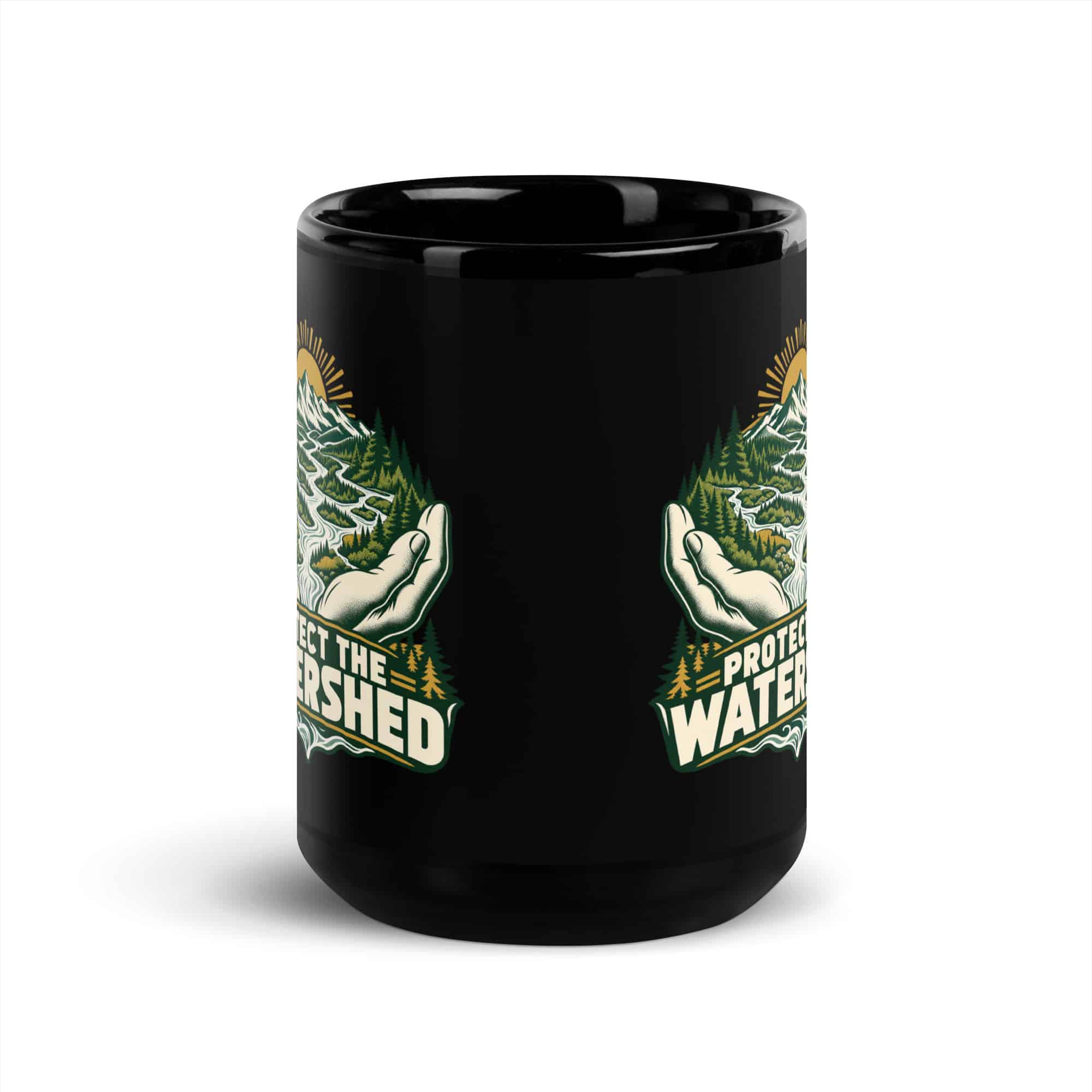 Black Glossy Coffee Mug: Protect the watershed