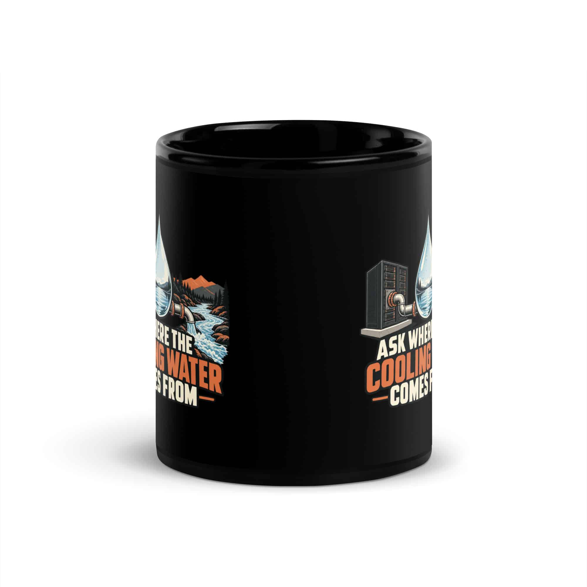 Black Glossy Coffee Mug: Ask where the cooling water comes from