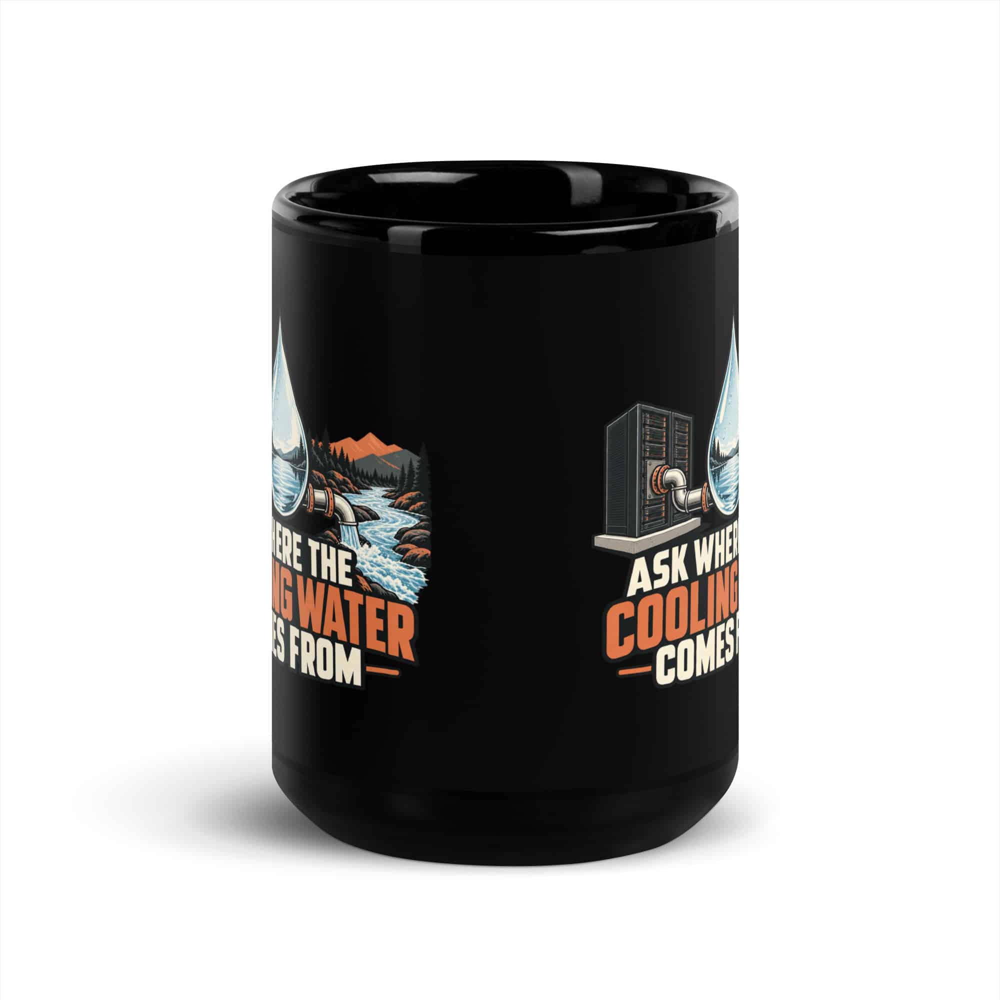 Black Glossy Coffee Mug: Ask where the cooling water comes from