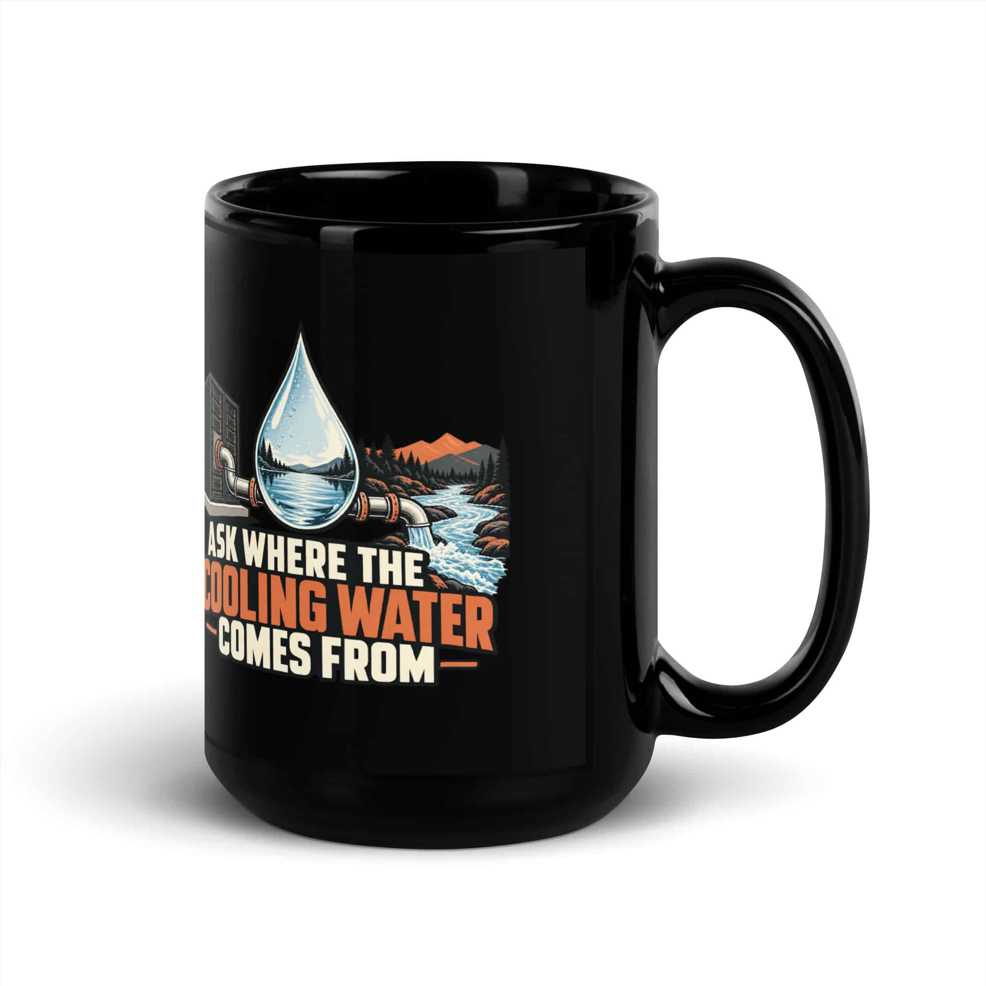 Black Glossy Coffee Mug: Ask where the cooling water comes from