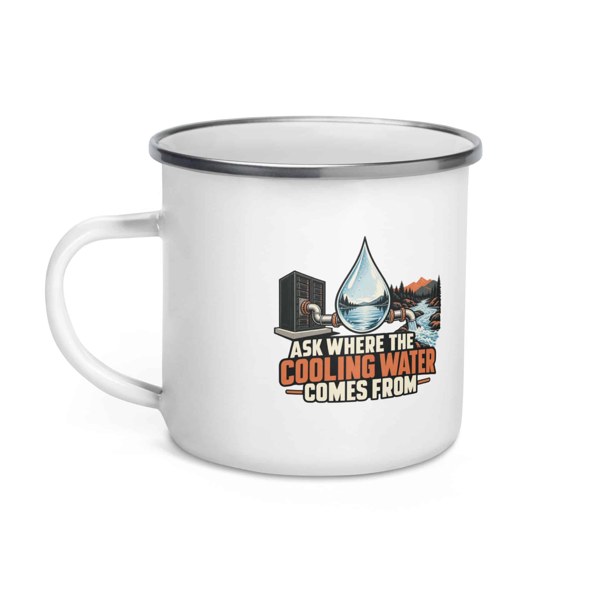 Enamel Camp Mug: Ask where the cooling water comes from