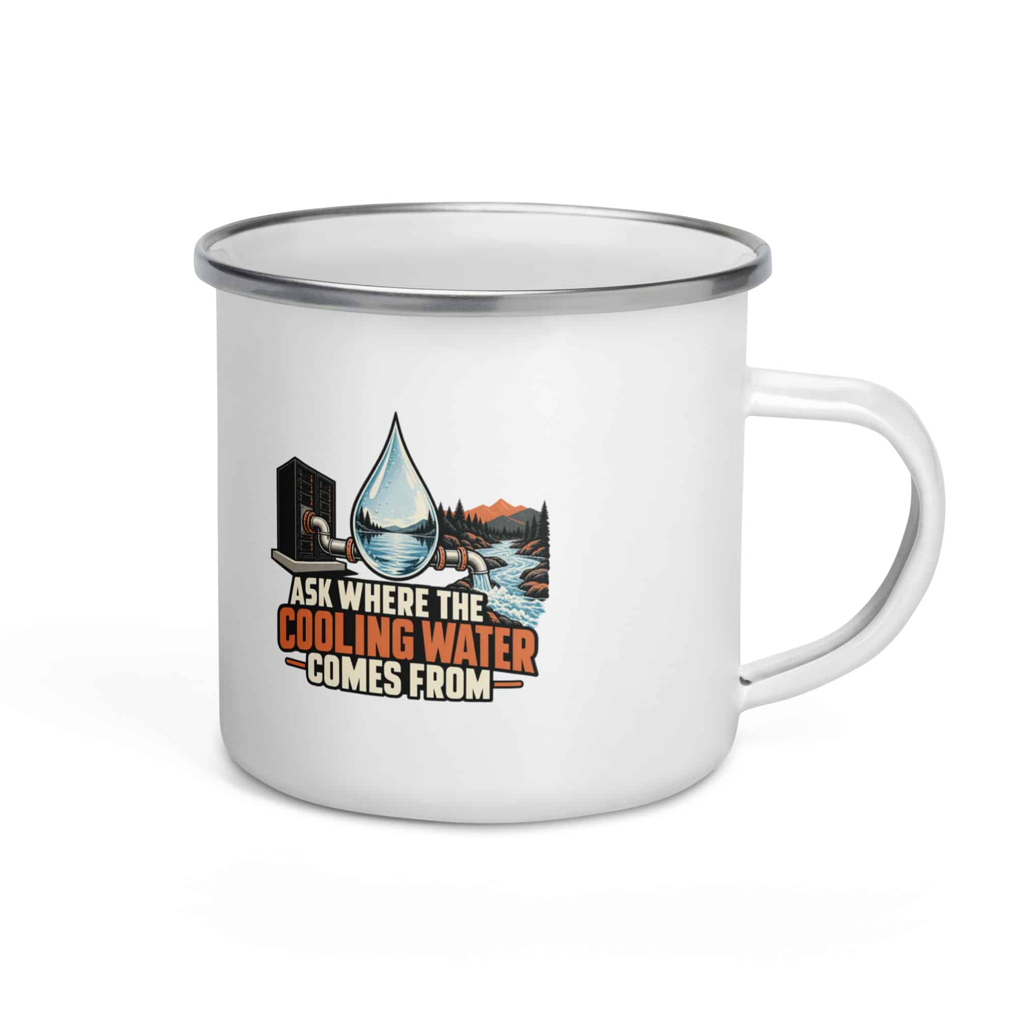 Enamel Camp Mug: Ask where the cooling water comes from