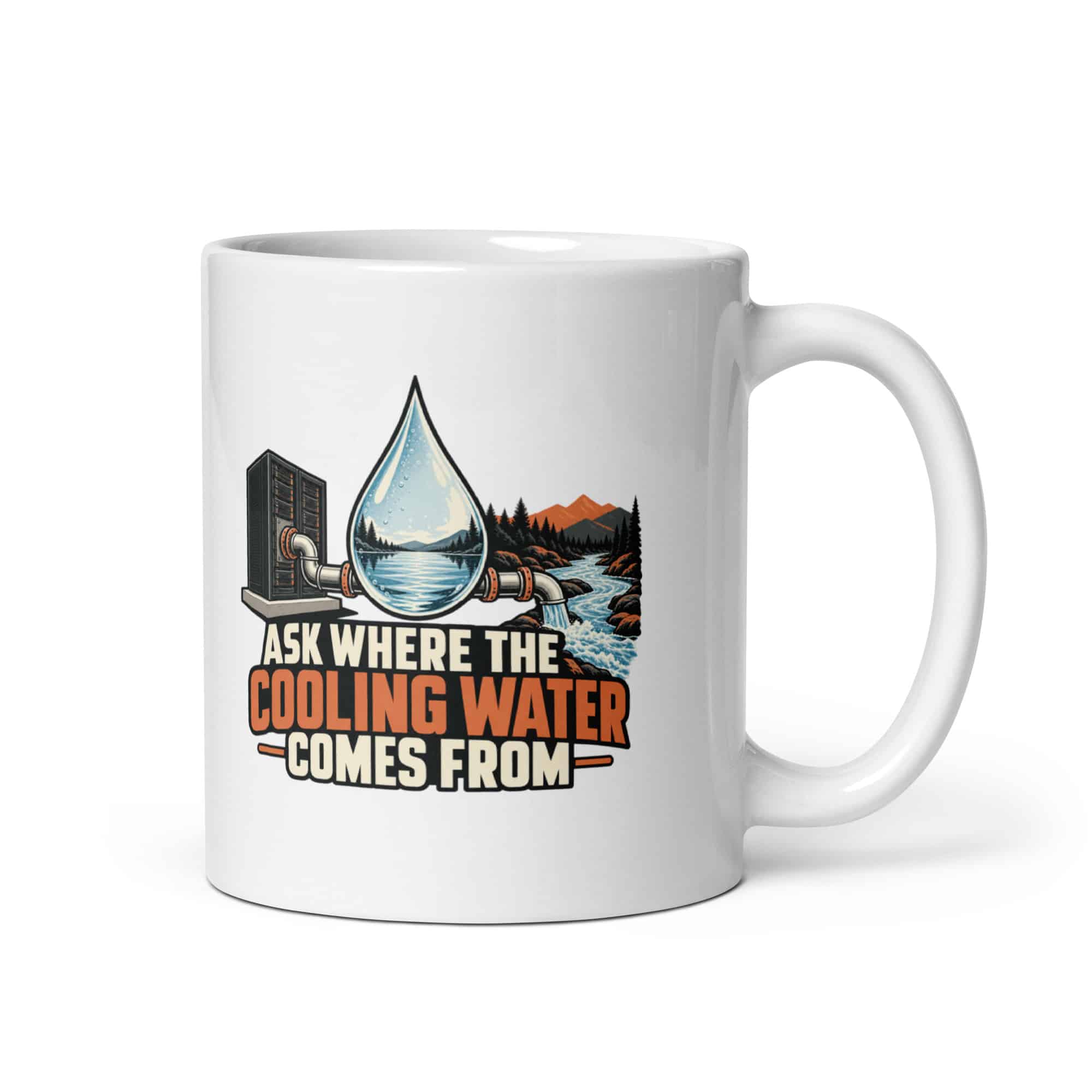 White Ceramic Coffee Mug: Ask where the cooling water comes from