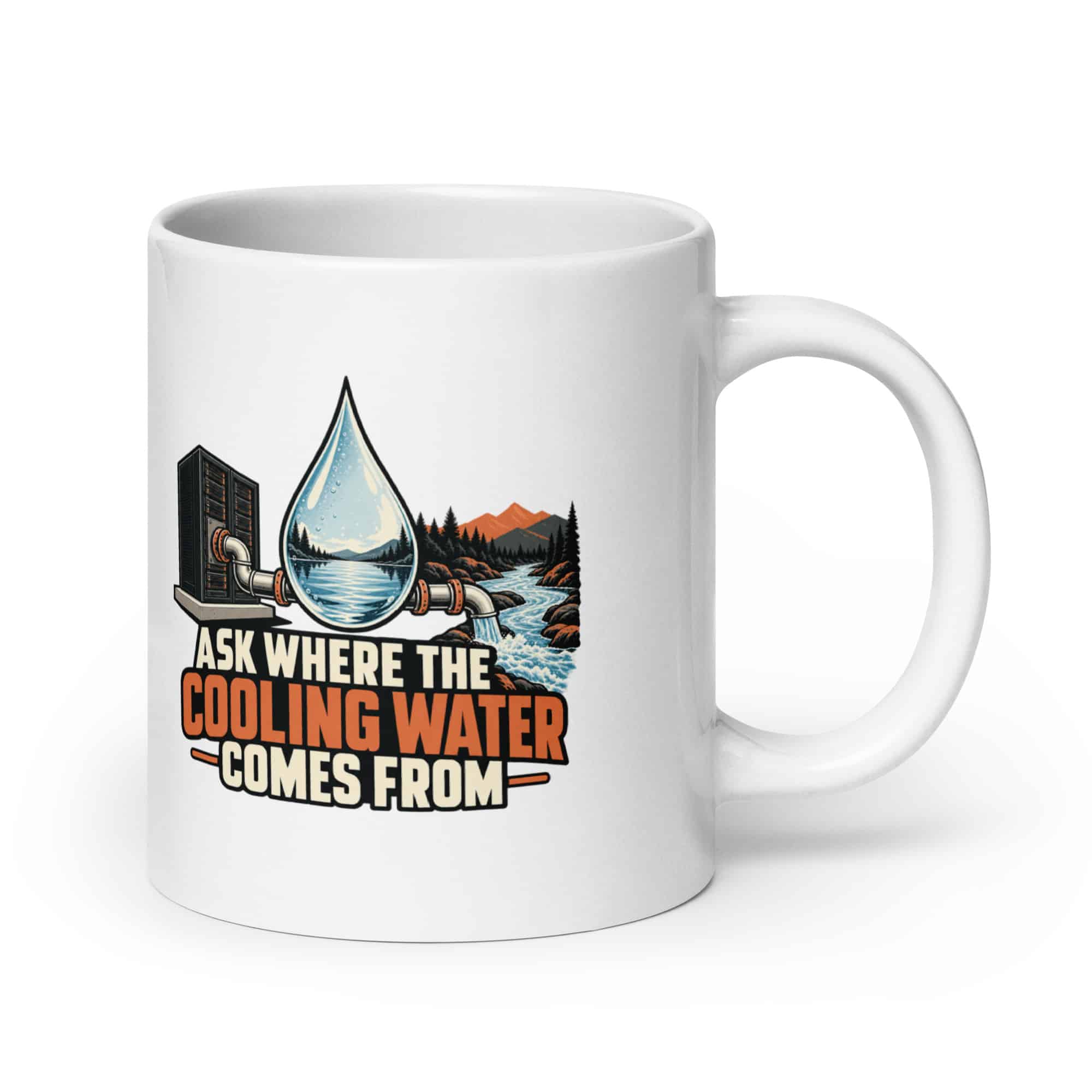 White Ceramic Coffee Mug: Ask where the cooling water comes from