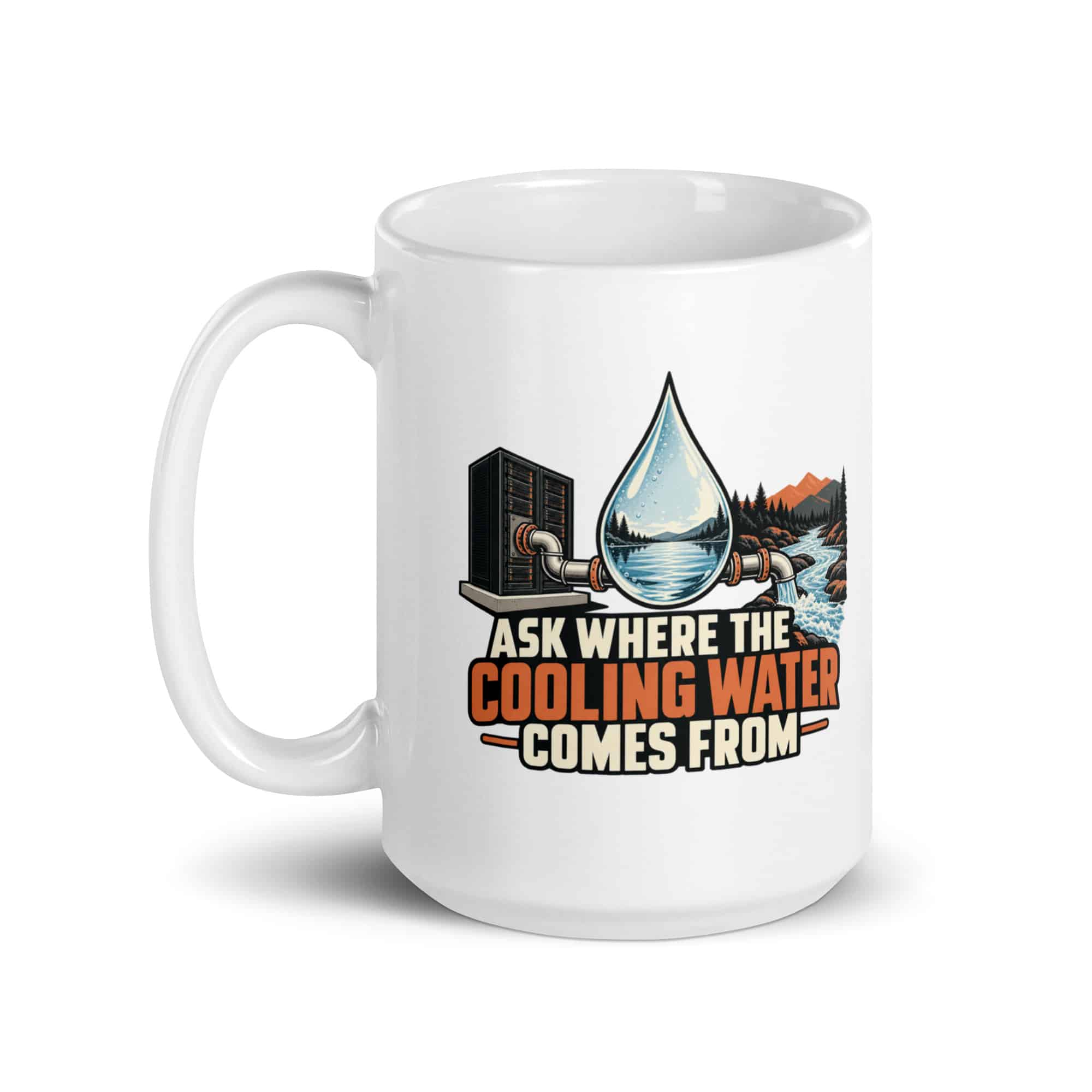 White Ceramic Coffee Mug: Ask where the cooling water comes from