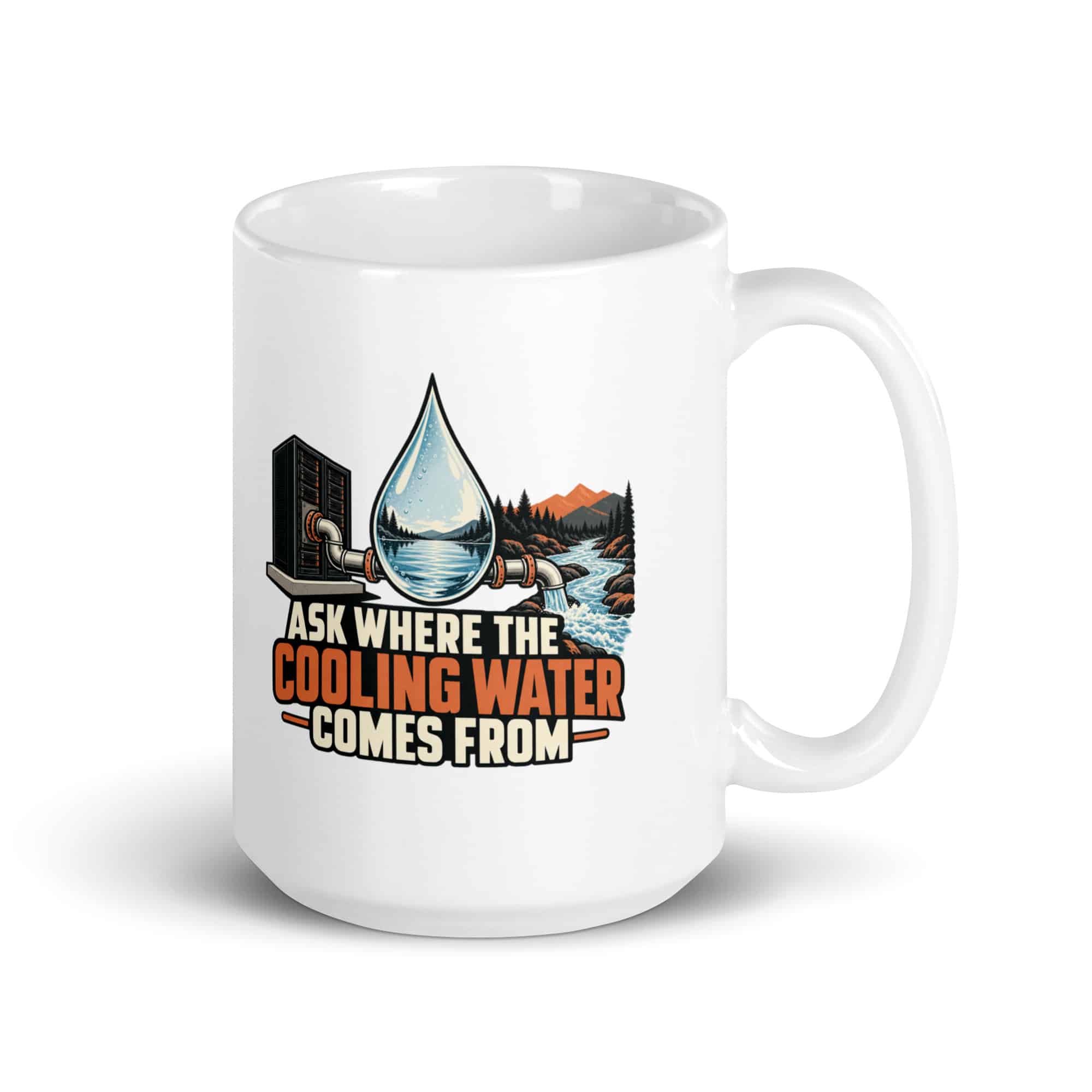 White Ceramic Coffee Mug: Ask where the cooling water comes from
