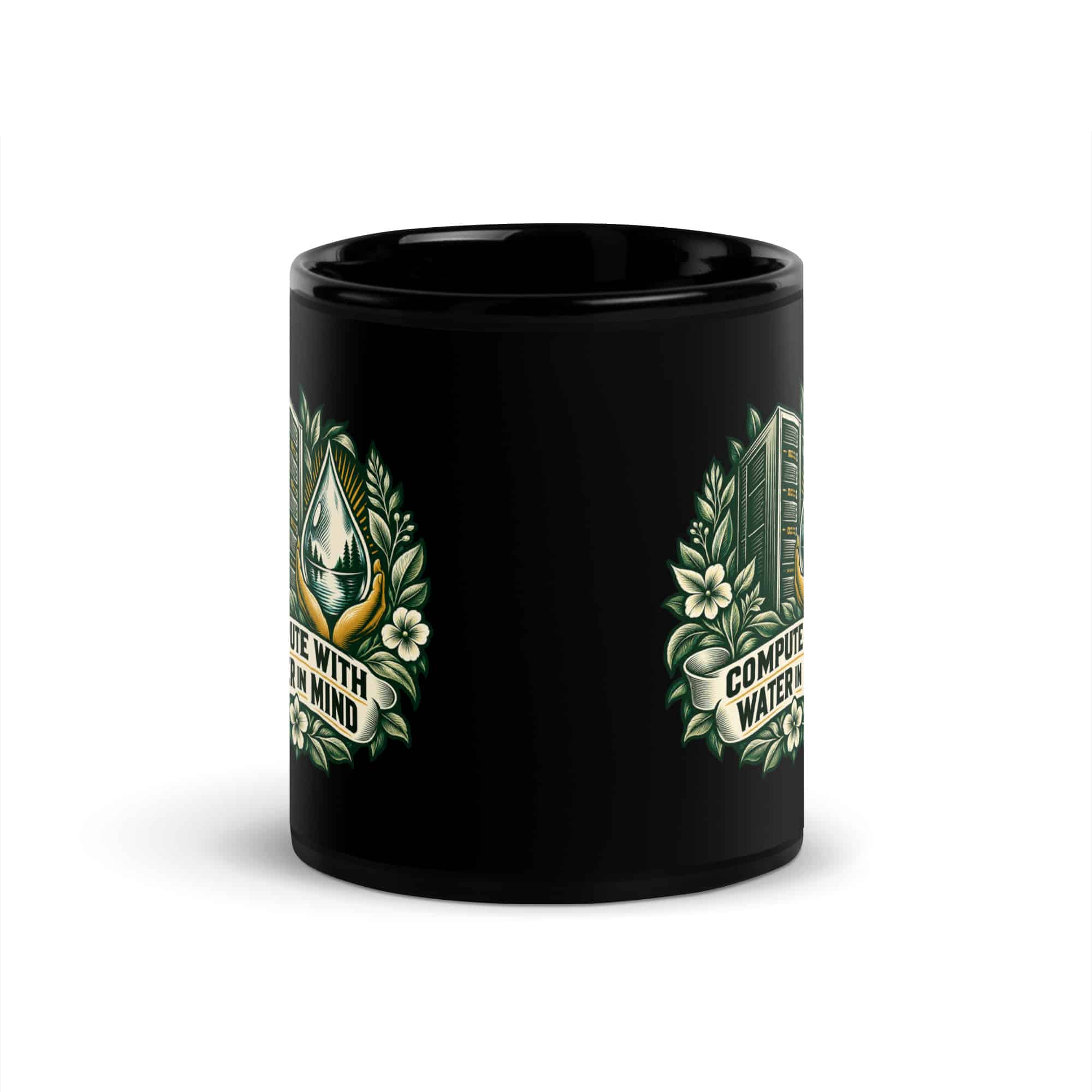 Black Glossy Coffee Mug: Compute with water in mind