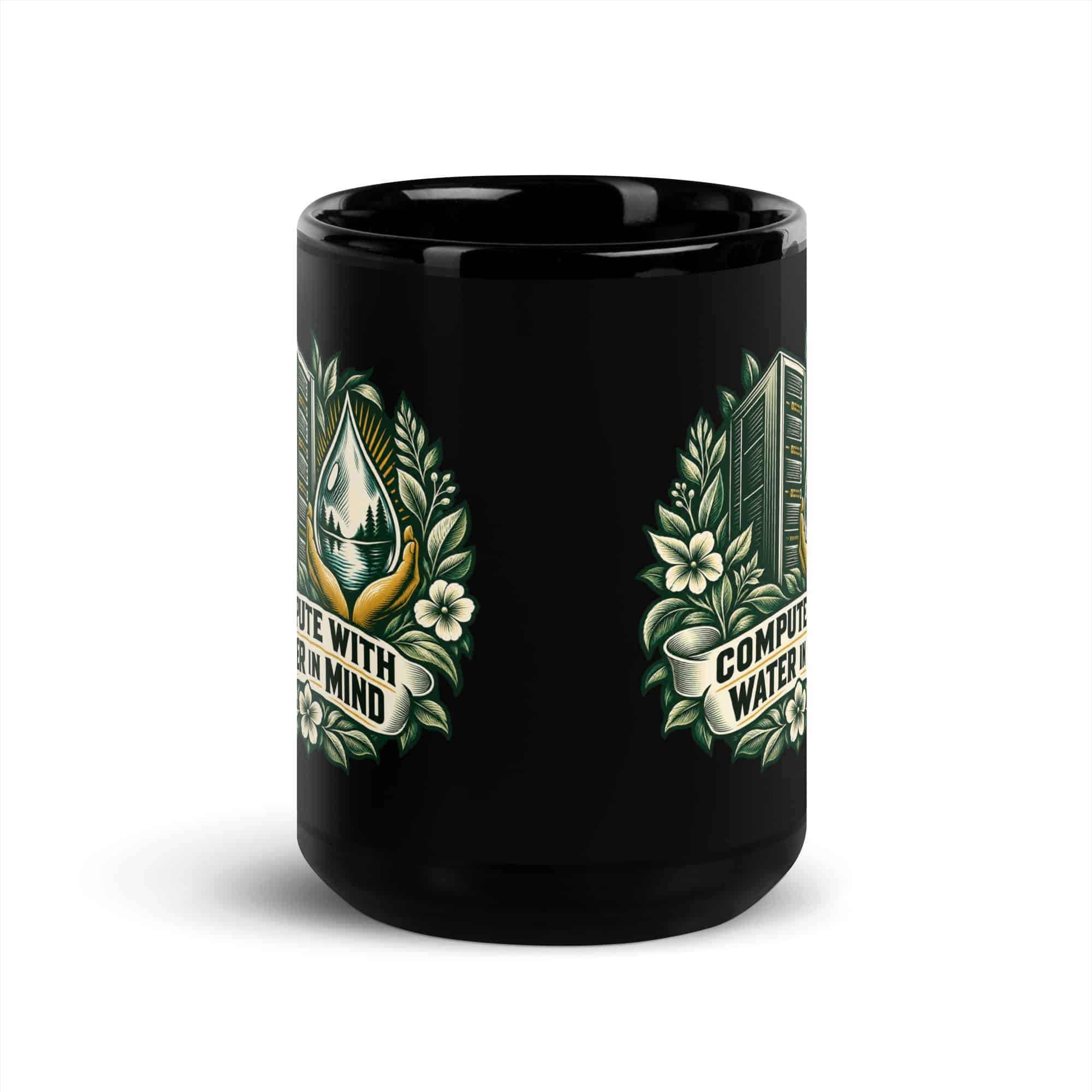 Black Glossy Coffee Mug: Compute with water in mind