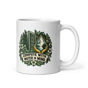White Ceramic Coffee Mug: Compute with water in mind - 11 oz - Main