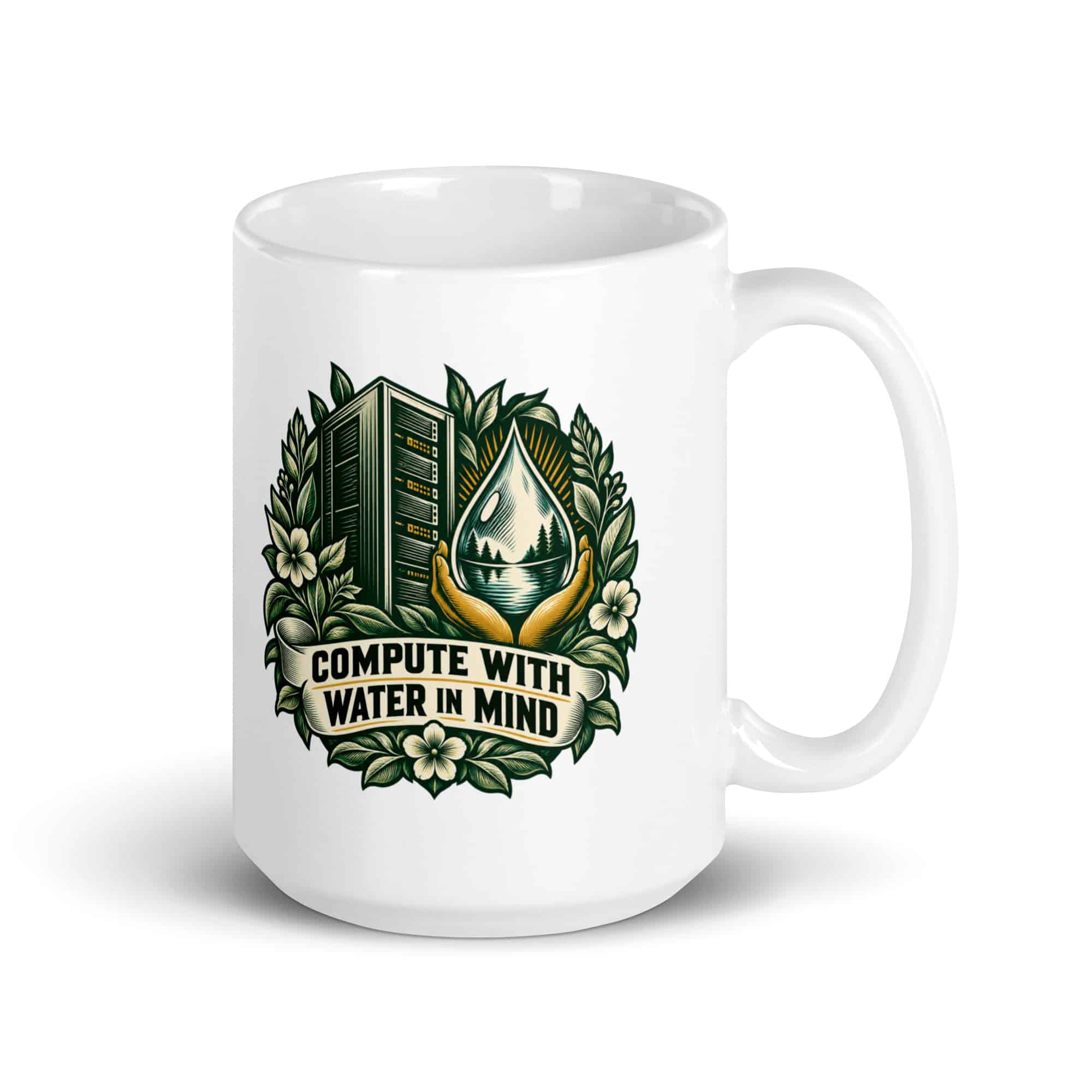 White Ceramic Coffee Mug: Compute with water in mind