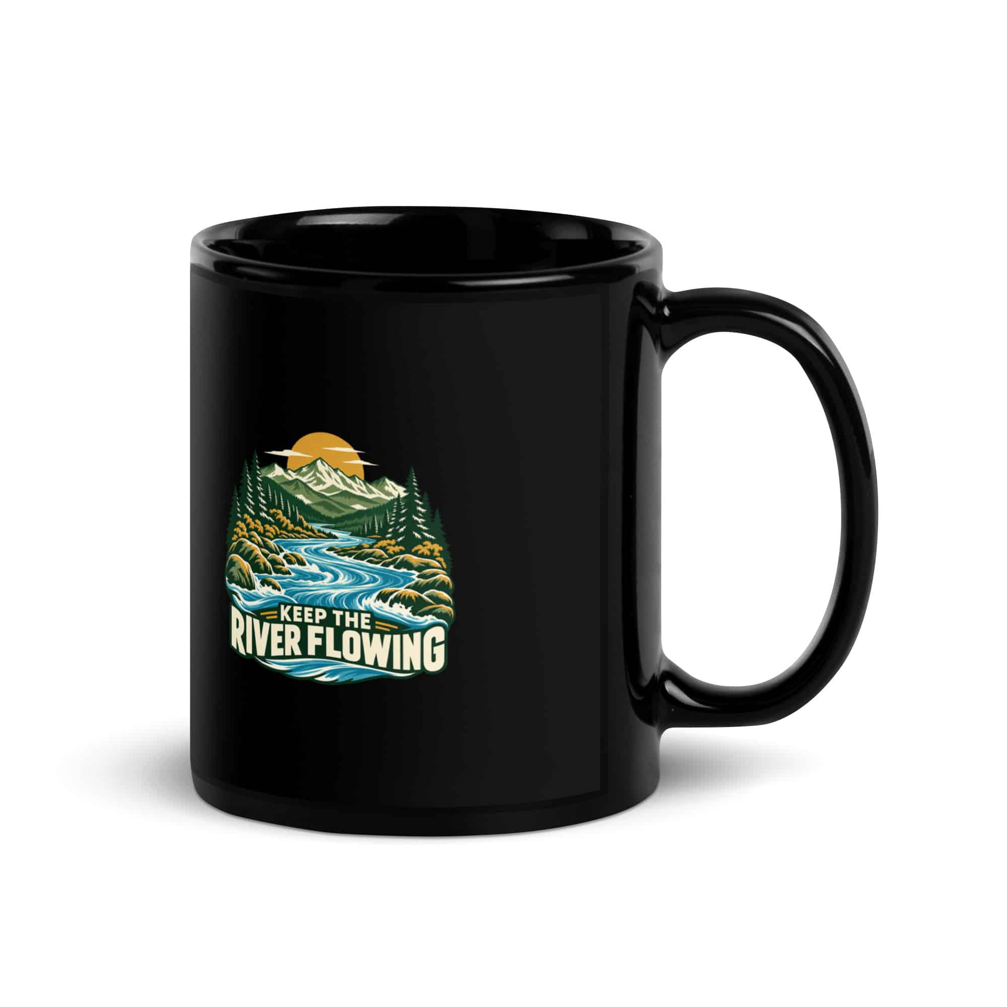 Black Glossy Coffee Mug: Keep the river flowing