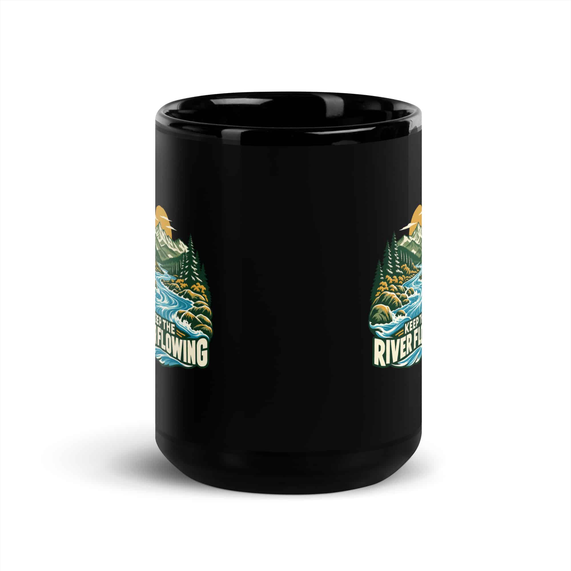 Black Glossy Coffee Mug: Keep the river flowing
