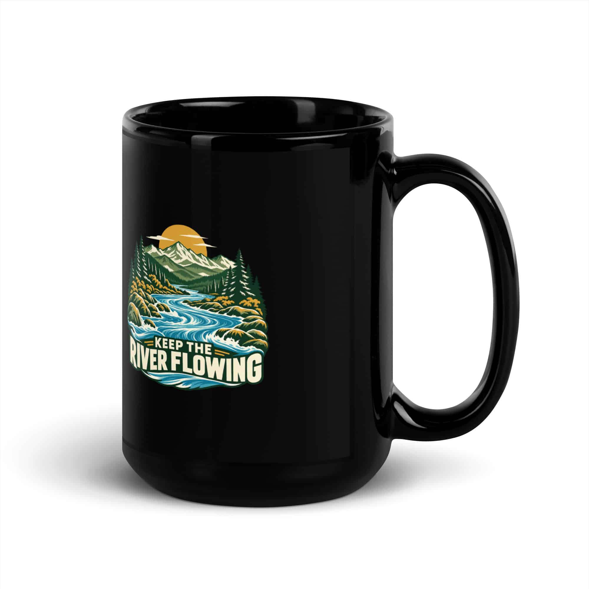Black Glossy Coffee Mug: Keep the river flowing