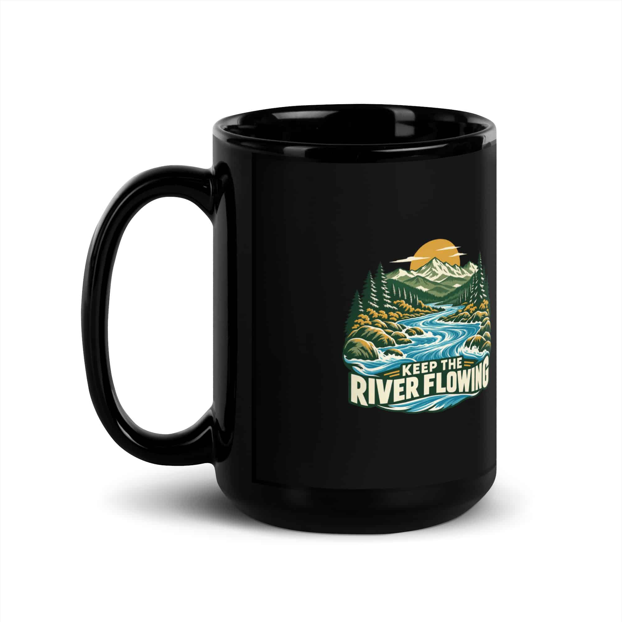 Black Glossy Coffee Mug: Keep the river flowing