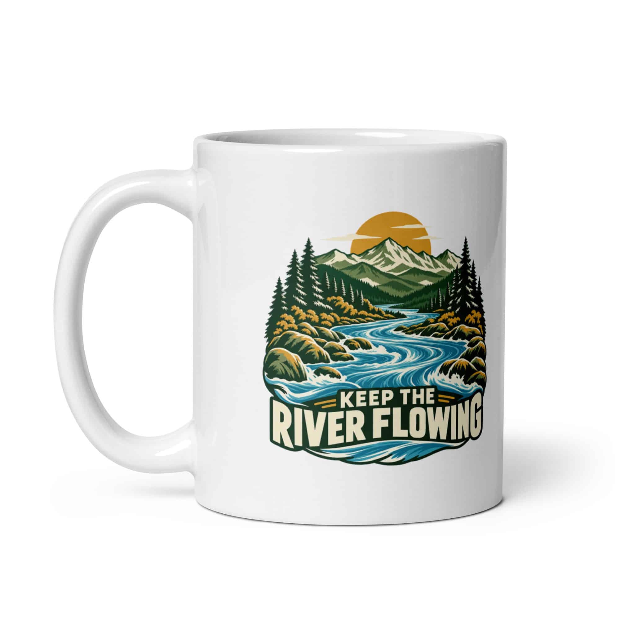 White Ceramic Coffee Mug: Keep the river flowing