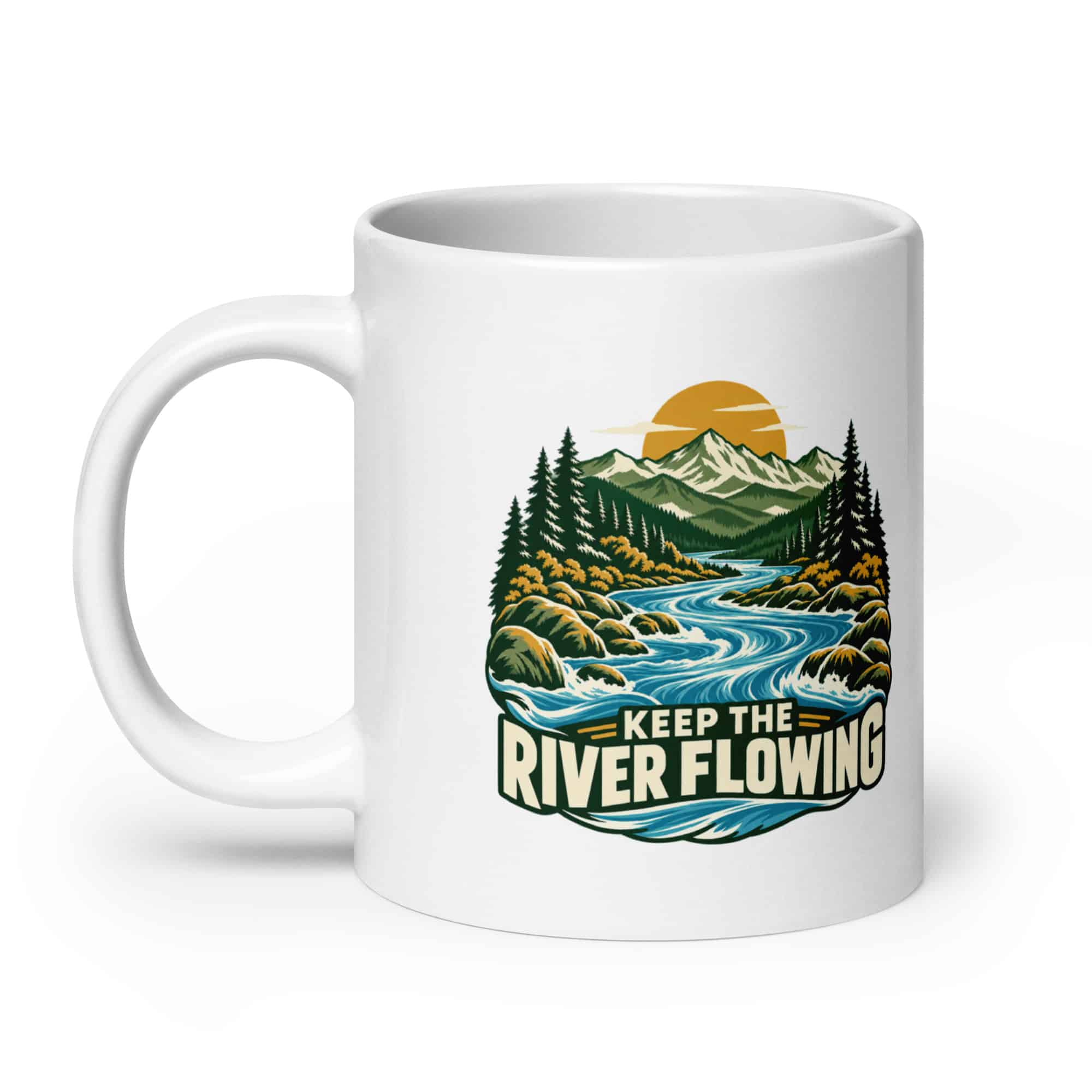 White Ceramic Coffee Mug: Keep the river flowing