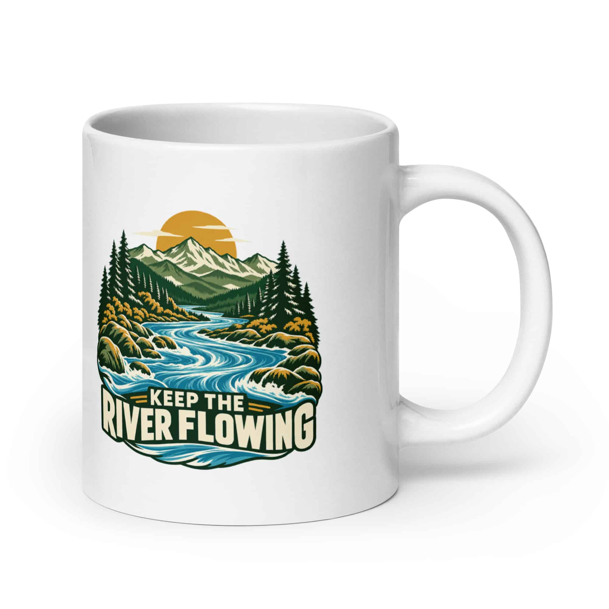 White Ceramic Coffee Mug: Keep the river flowing