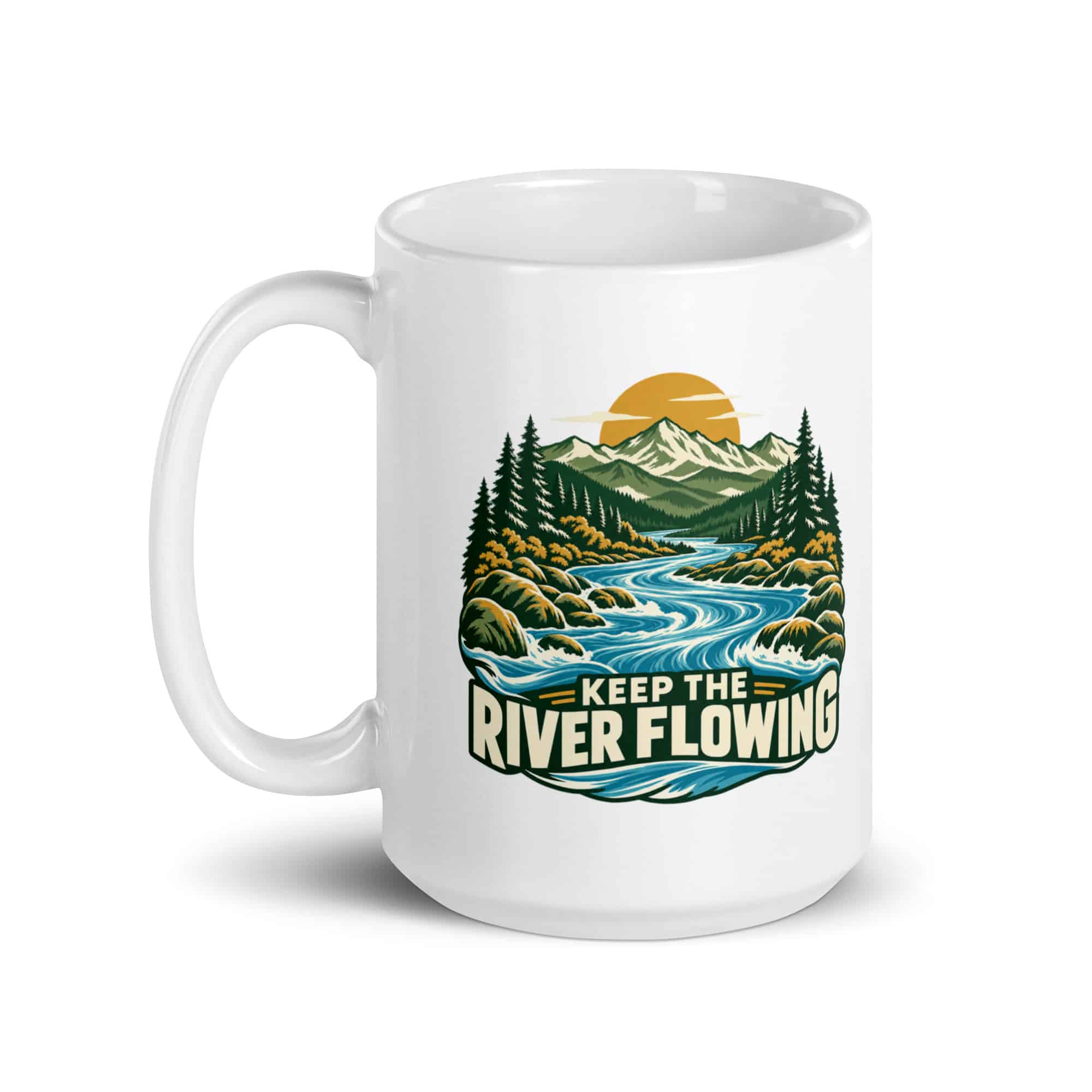 White Ceramic Coffee Mug: Keep the river flowing