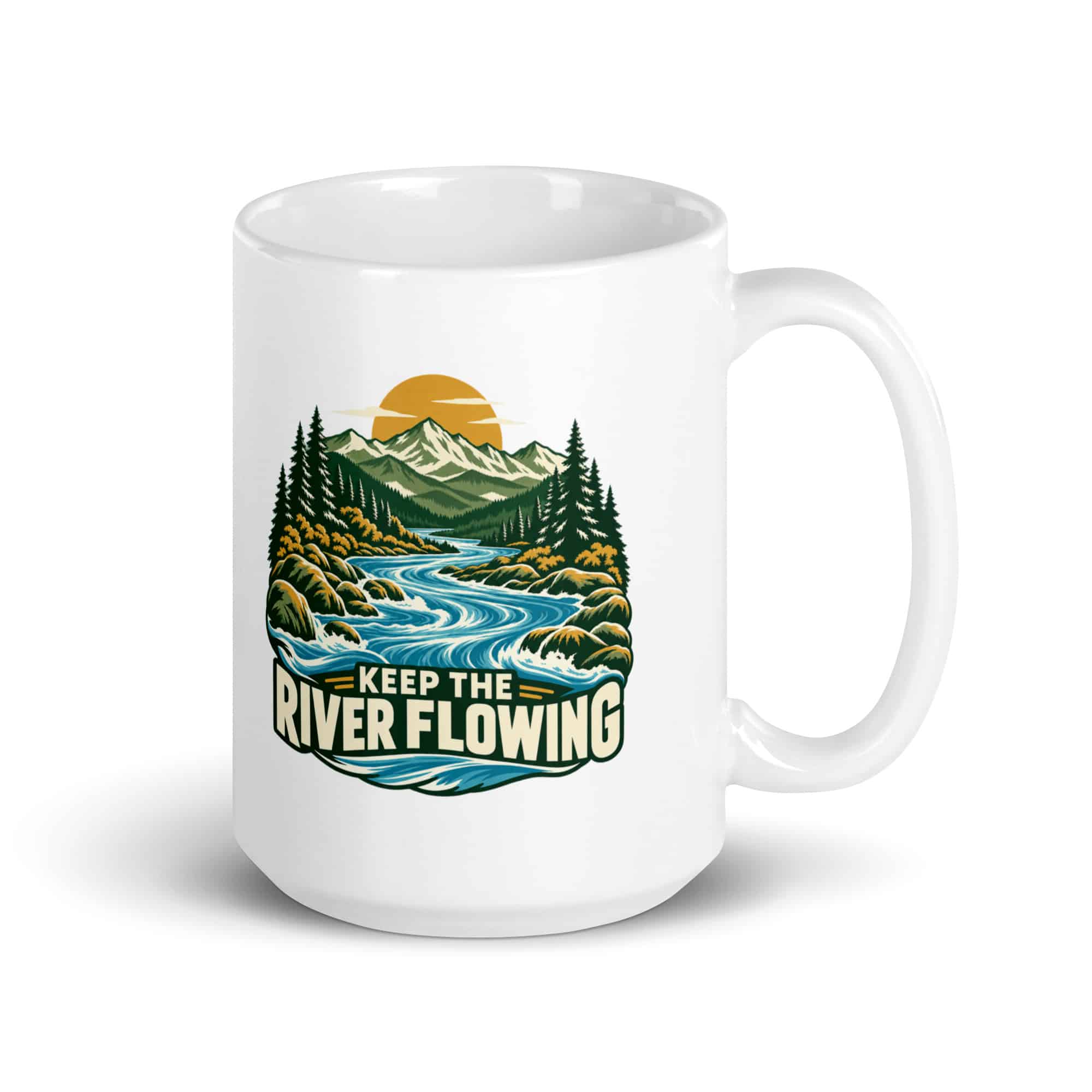 White Ceramic Coffee Mug: Keep the river flowing