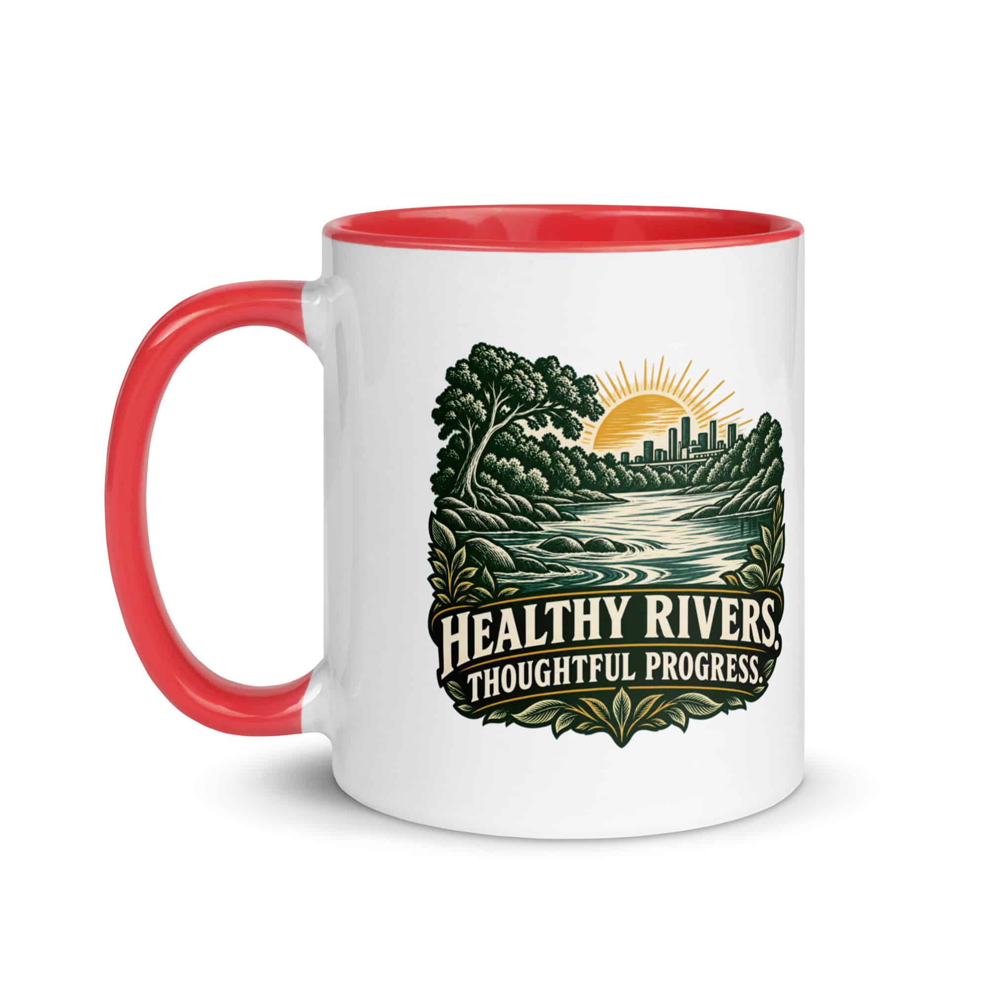 Color Inside Coffee Mug: Healthy rivers. Thoughtful progress.