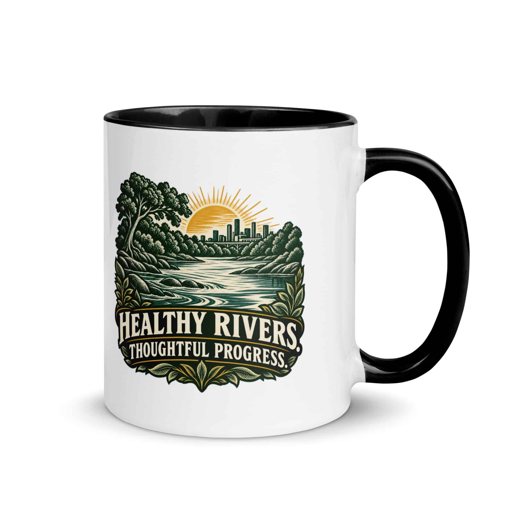 Color Inside Coffee Mug: Healthy rivers. Thoughtful progress.