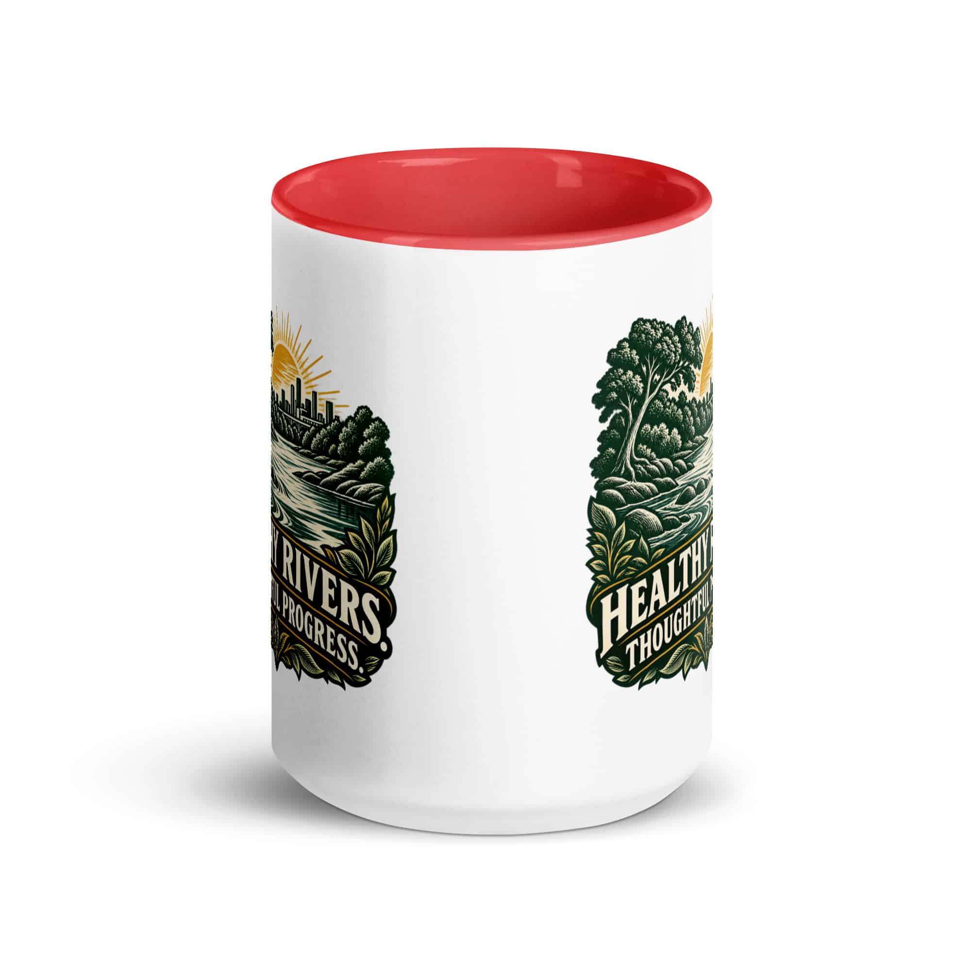 Color Inside Coffee Mug: Healthy rivers. Thoughtful progress.