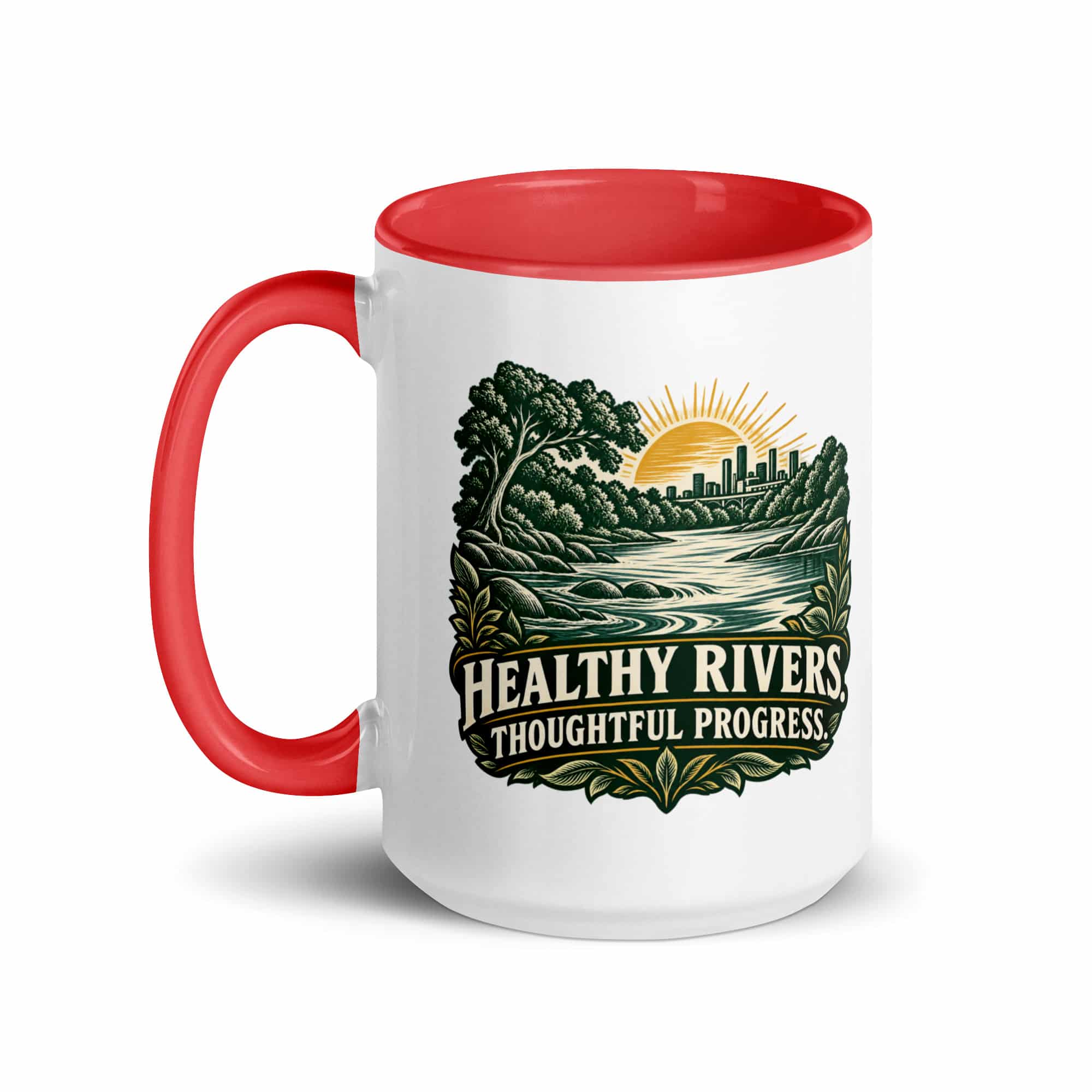 Color Inside Coffee Mug: Healthy rivers. Thoughtful progress.