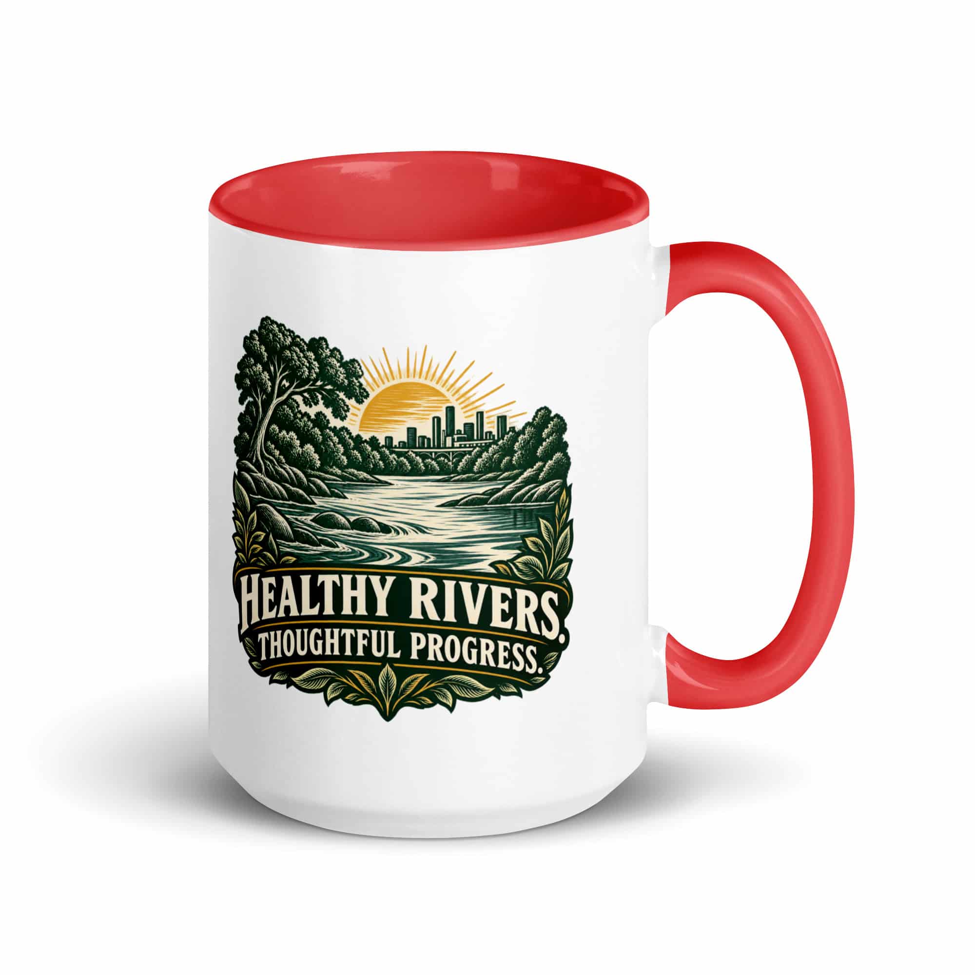Color Inside Coffee Mug: Healthy rivers. Thoughtful progress.