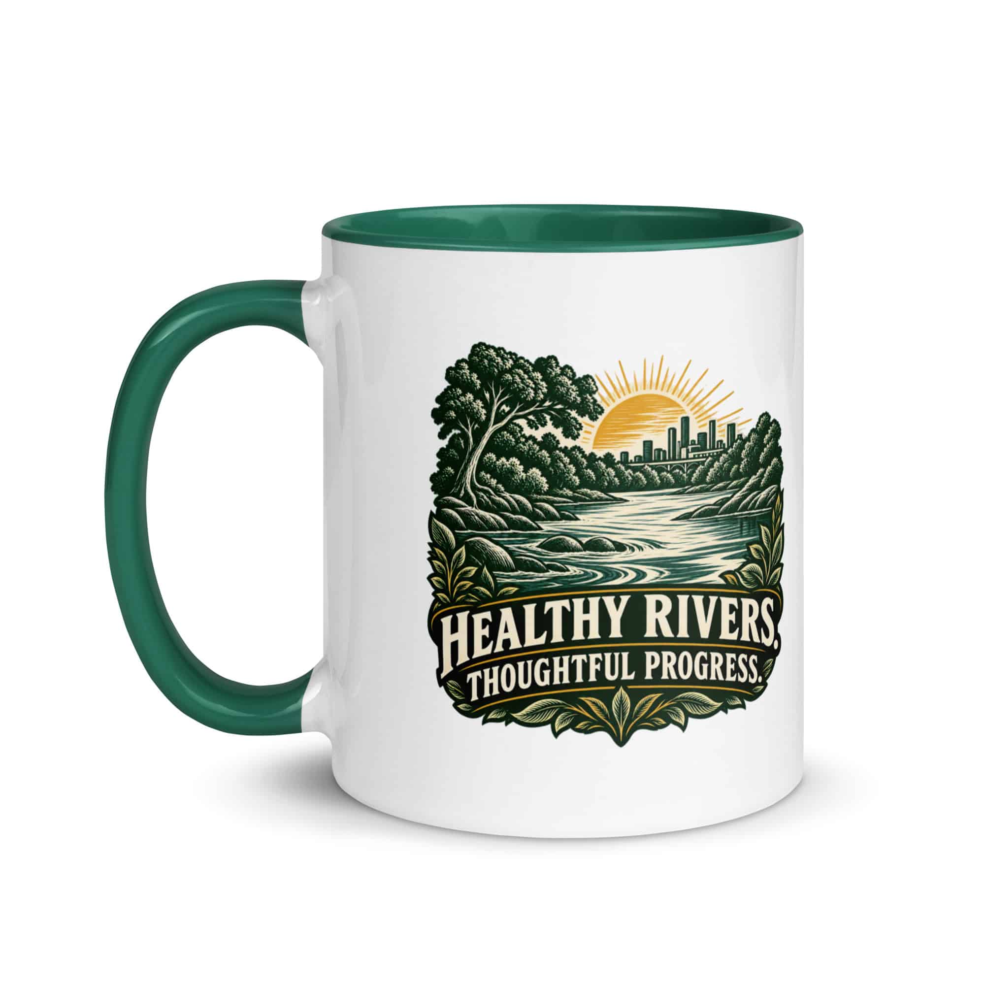 Color Inside Coffee Mug: Healthy rivers. Thoughtful progress.