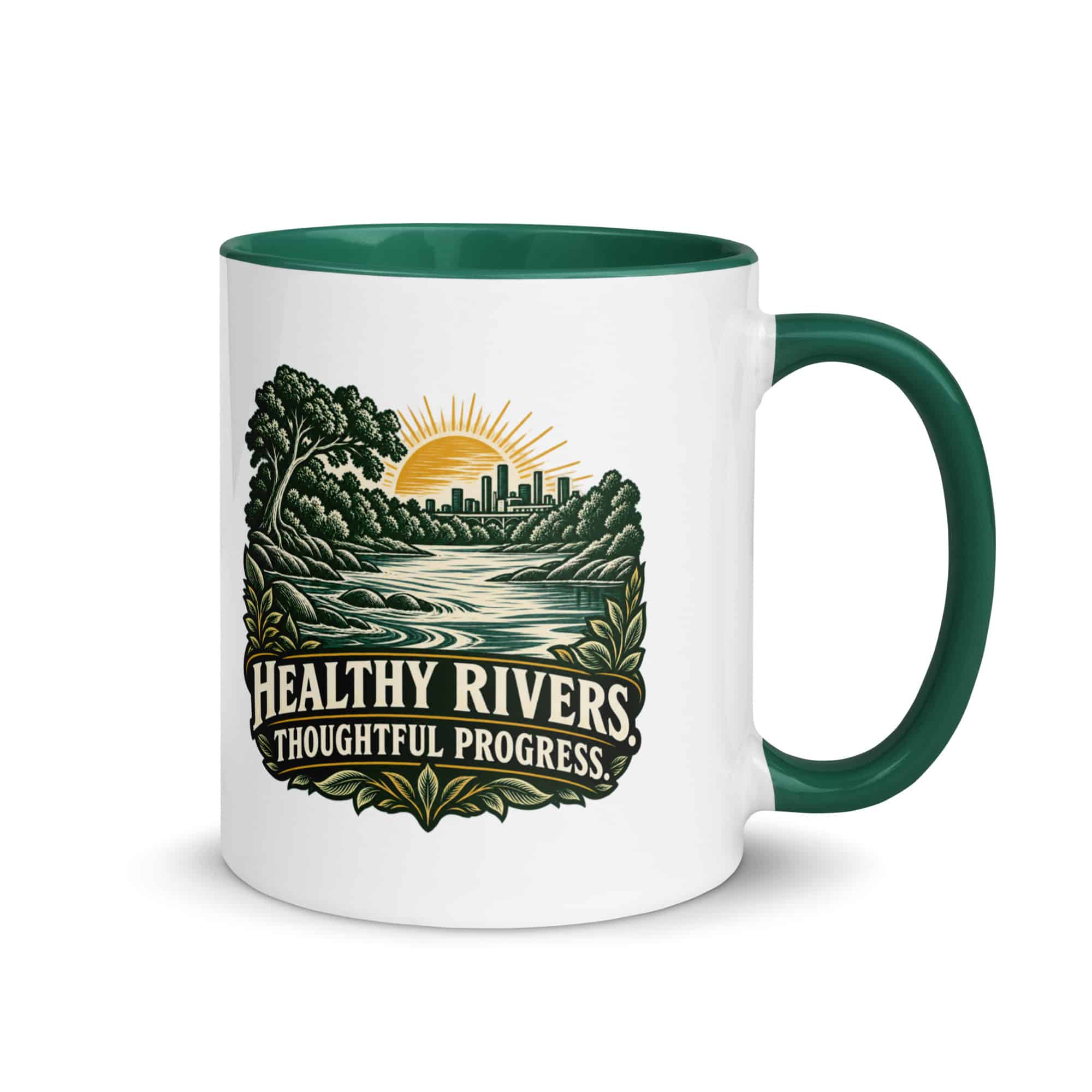 Color Inside Coffee Mug: Healthy rivers. Thoughtful progress.