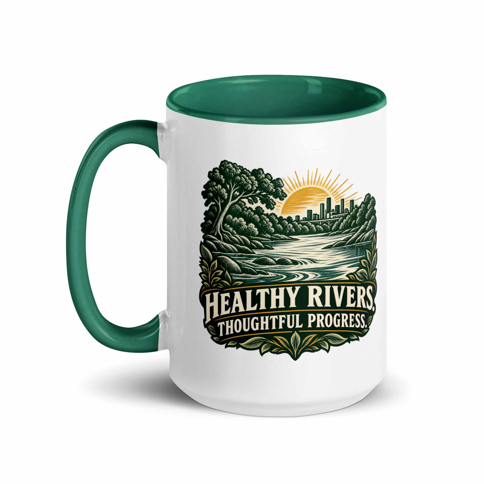 Color Inside Coffee Mug: Healthy rivers. Thoughtful progress.