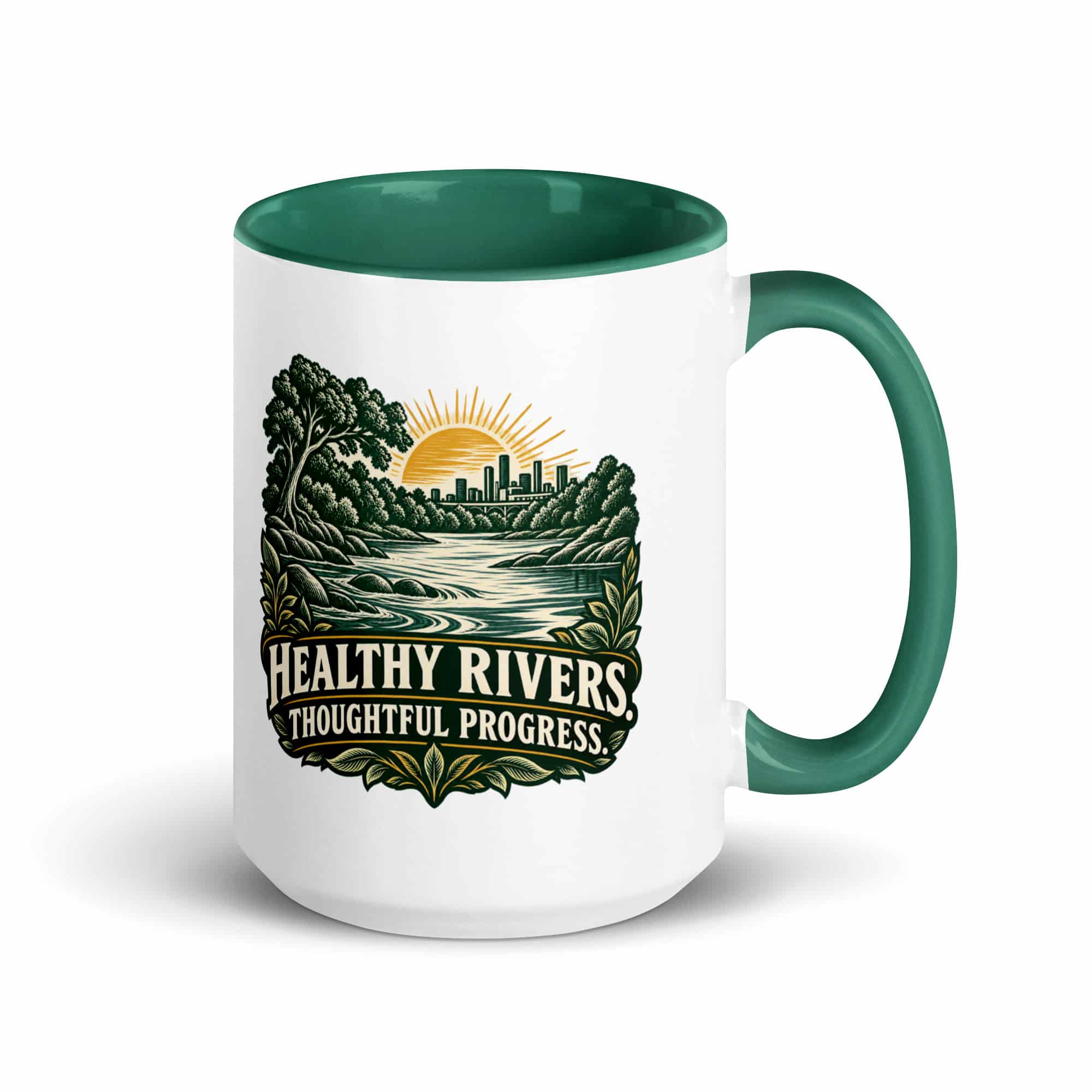 Color Inside Coffee Mug: Healthy rivers. Thoughtful progress.