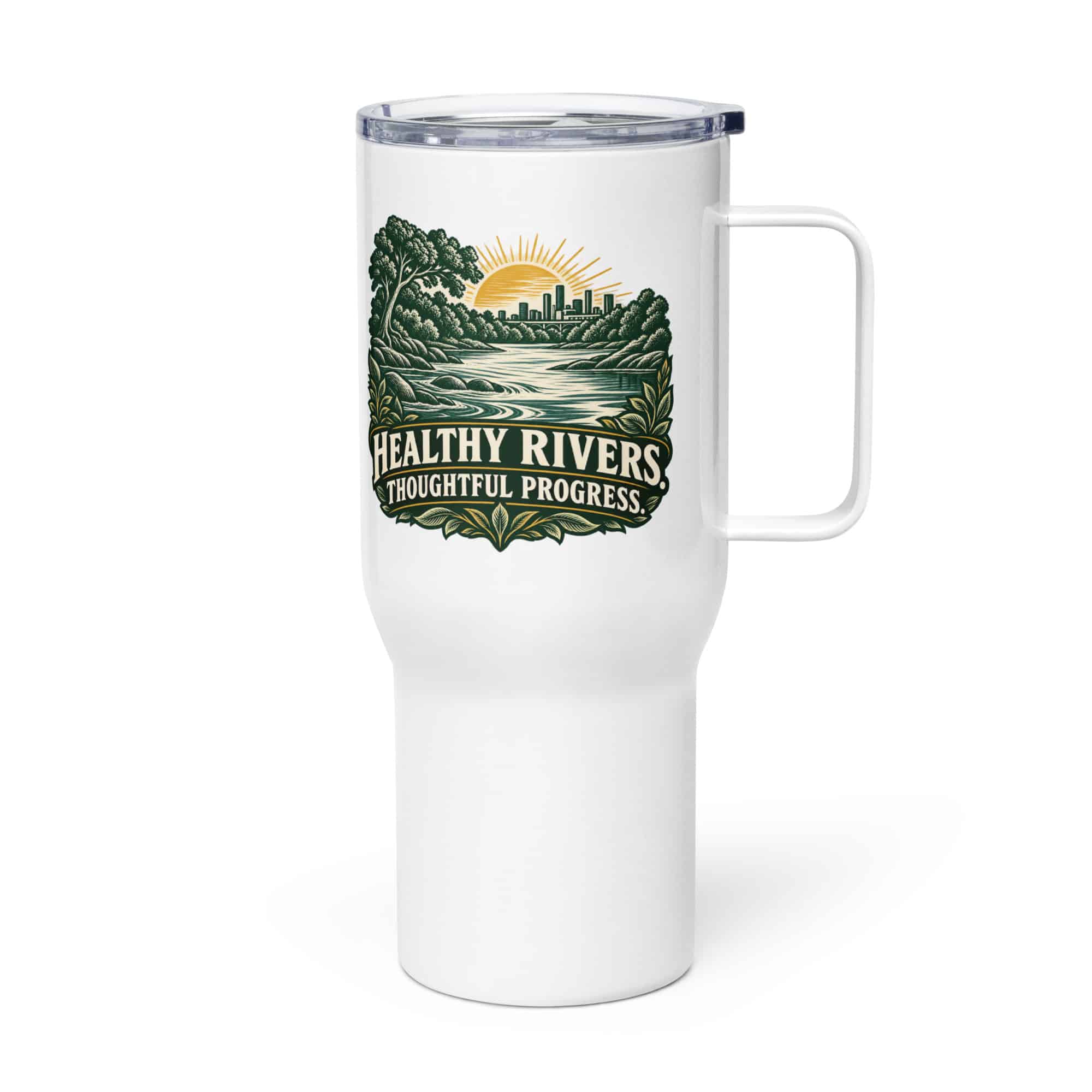 Travel Mug: Healthy rivers. Thoughtful progress.
