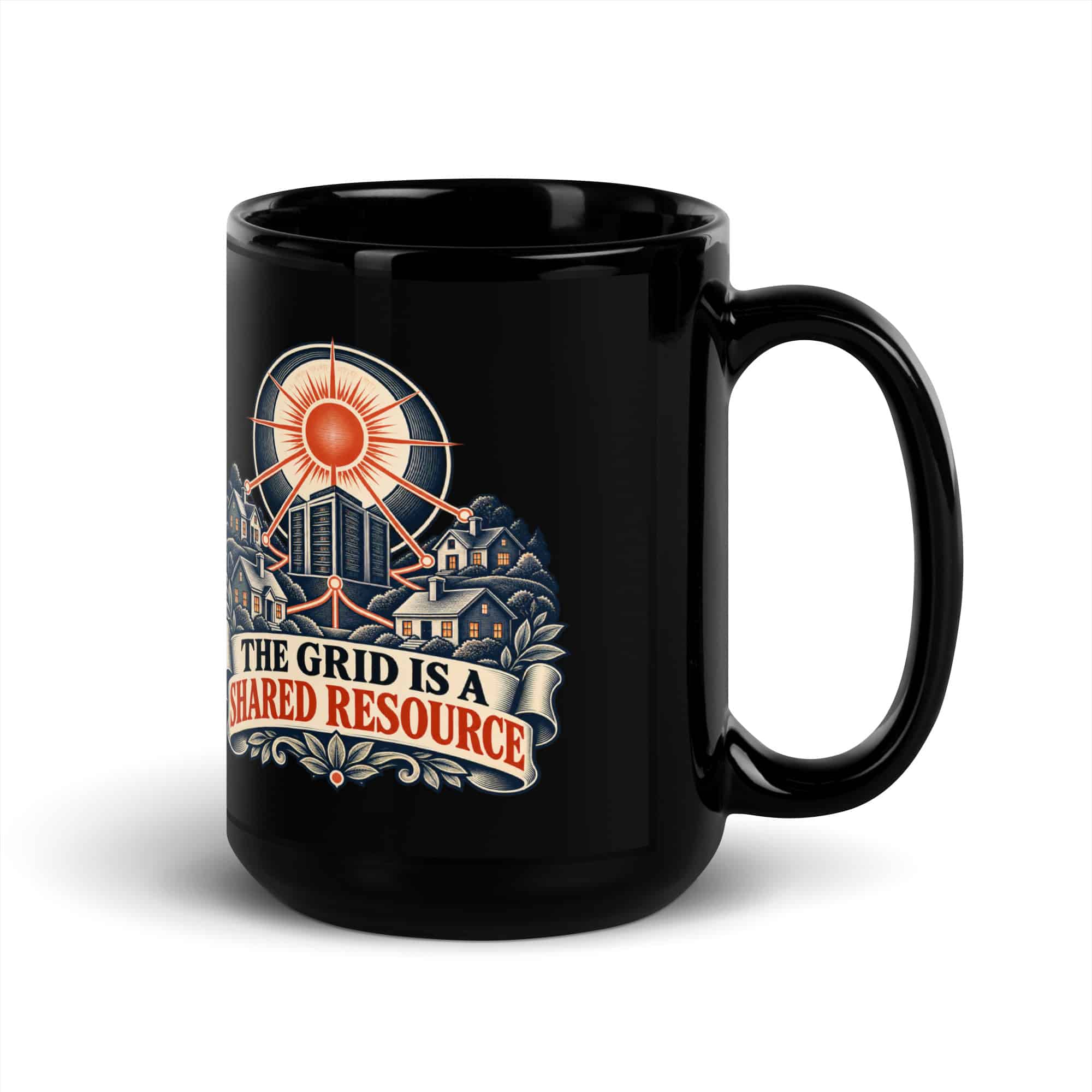 Black Glossy Coffee Mug: The grid is a shared resource
