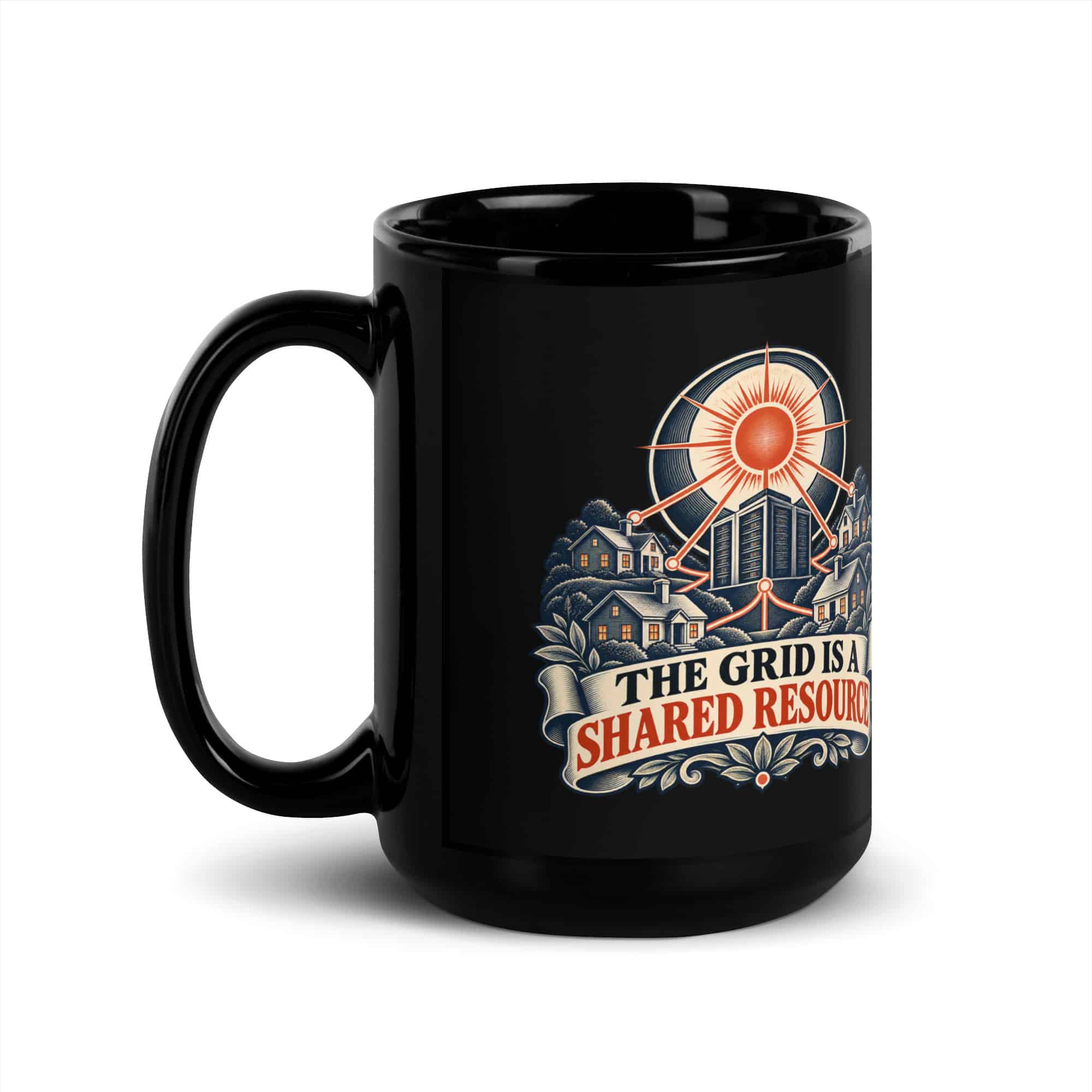 Black Glossy Coffee Mug: The grid is a shared resource