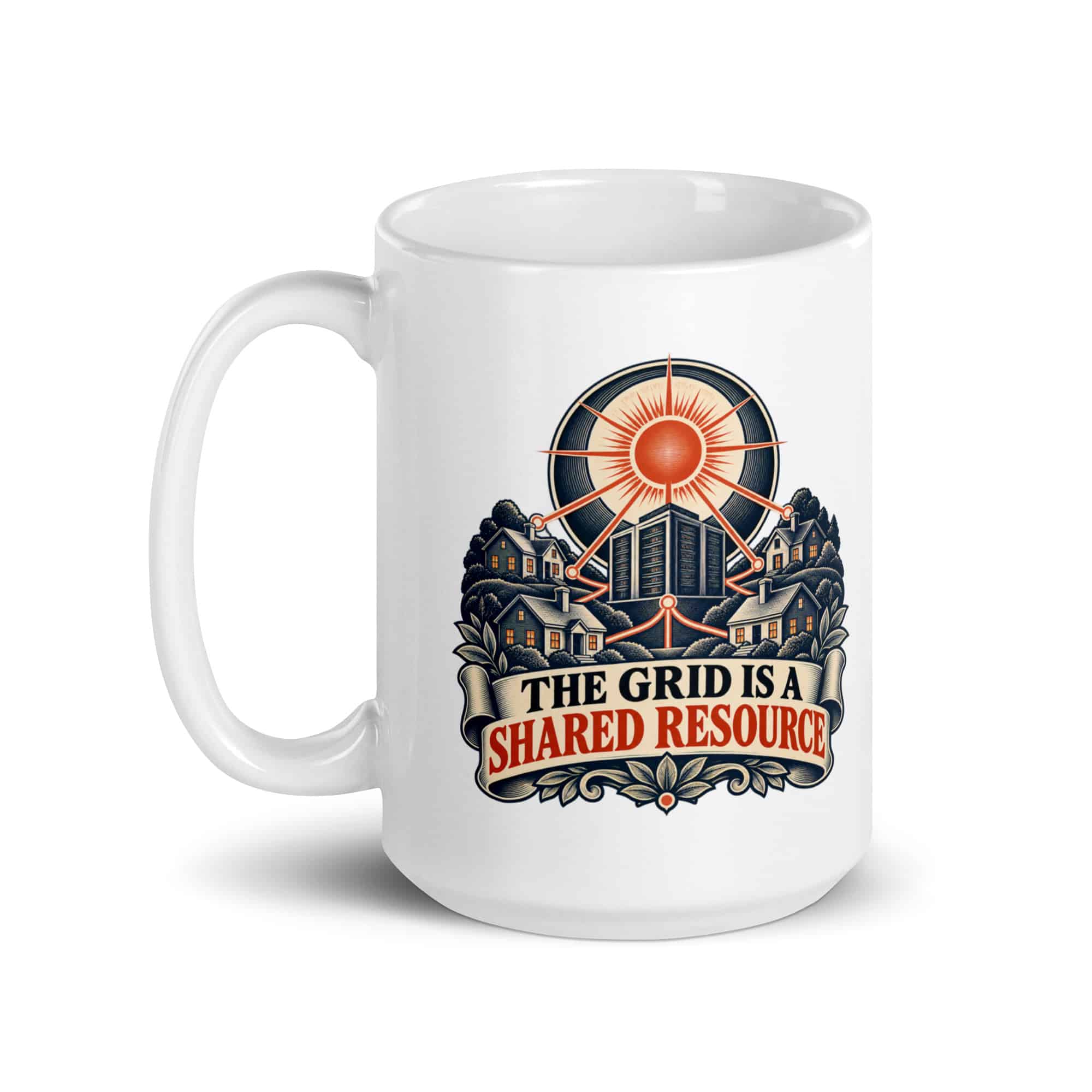 White Ceramic Coffee Mug: The grid is a shared resource