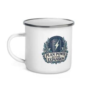 Enamel Camp Mug: Plan power before expansion - 12 oz - Left